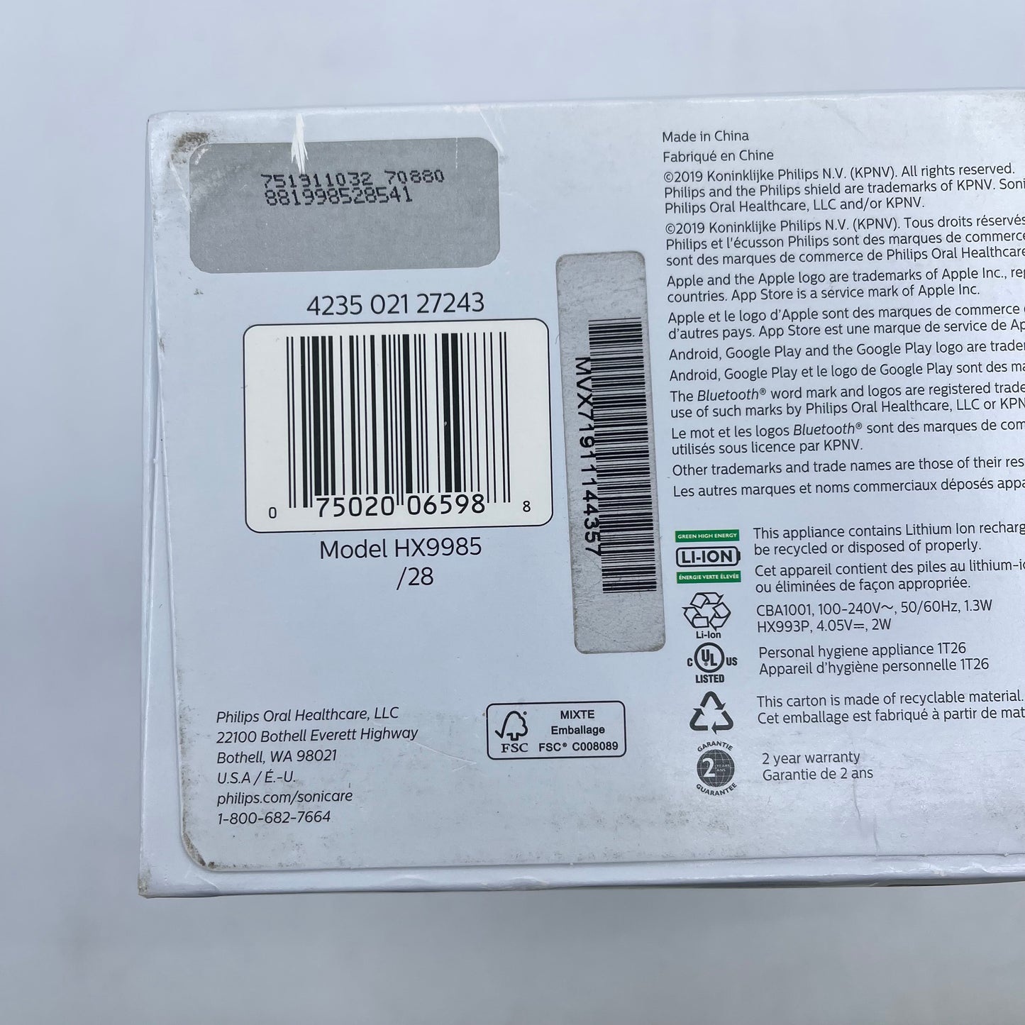 New Philips Sonicare 9400 Diamond Clean Smart Power Toothbrush HX9985/28