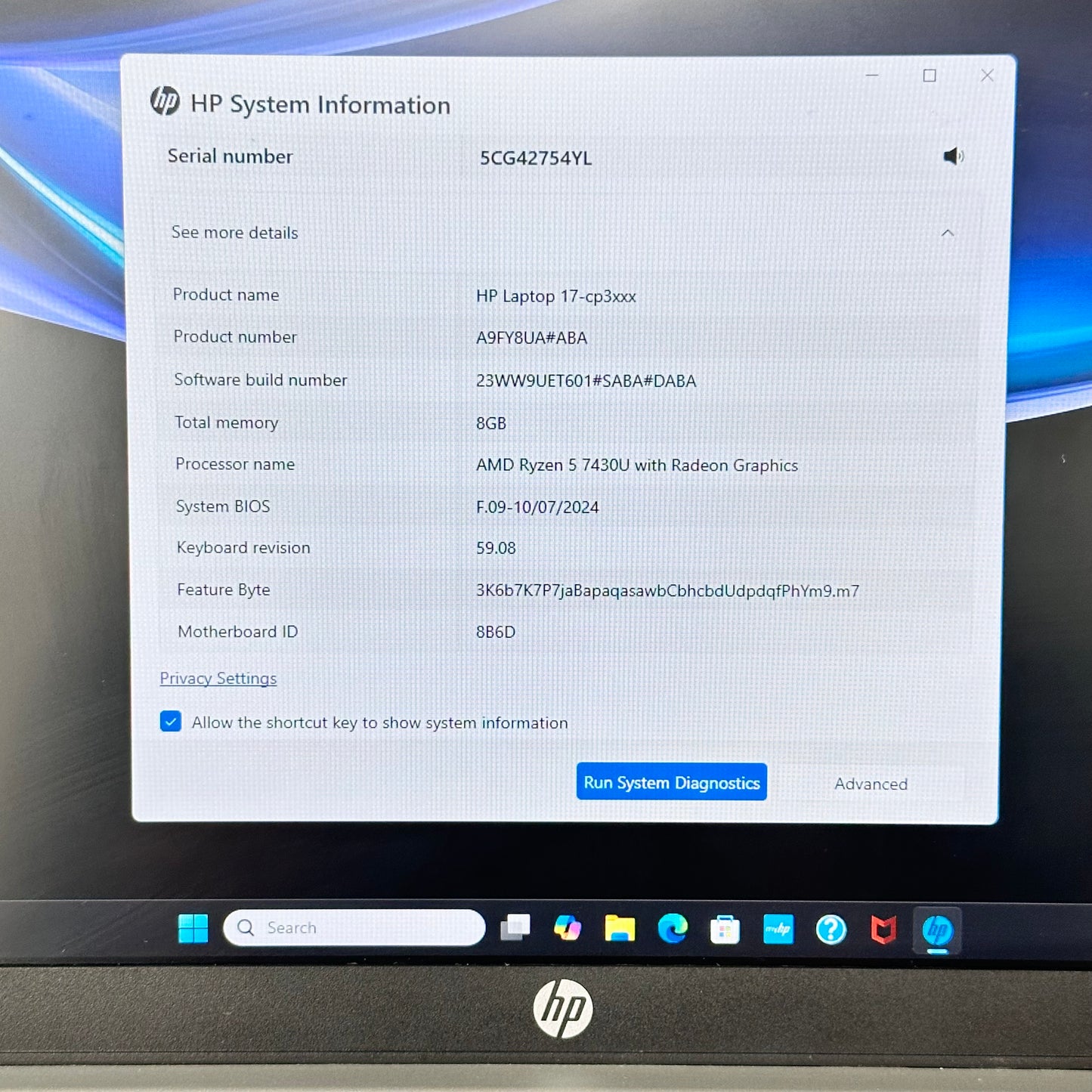 HP Laptop 17-cp3005dx 17" Ryzen 5 7430u 2.3GHz 8GB RAM 512GB SSD *READ