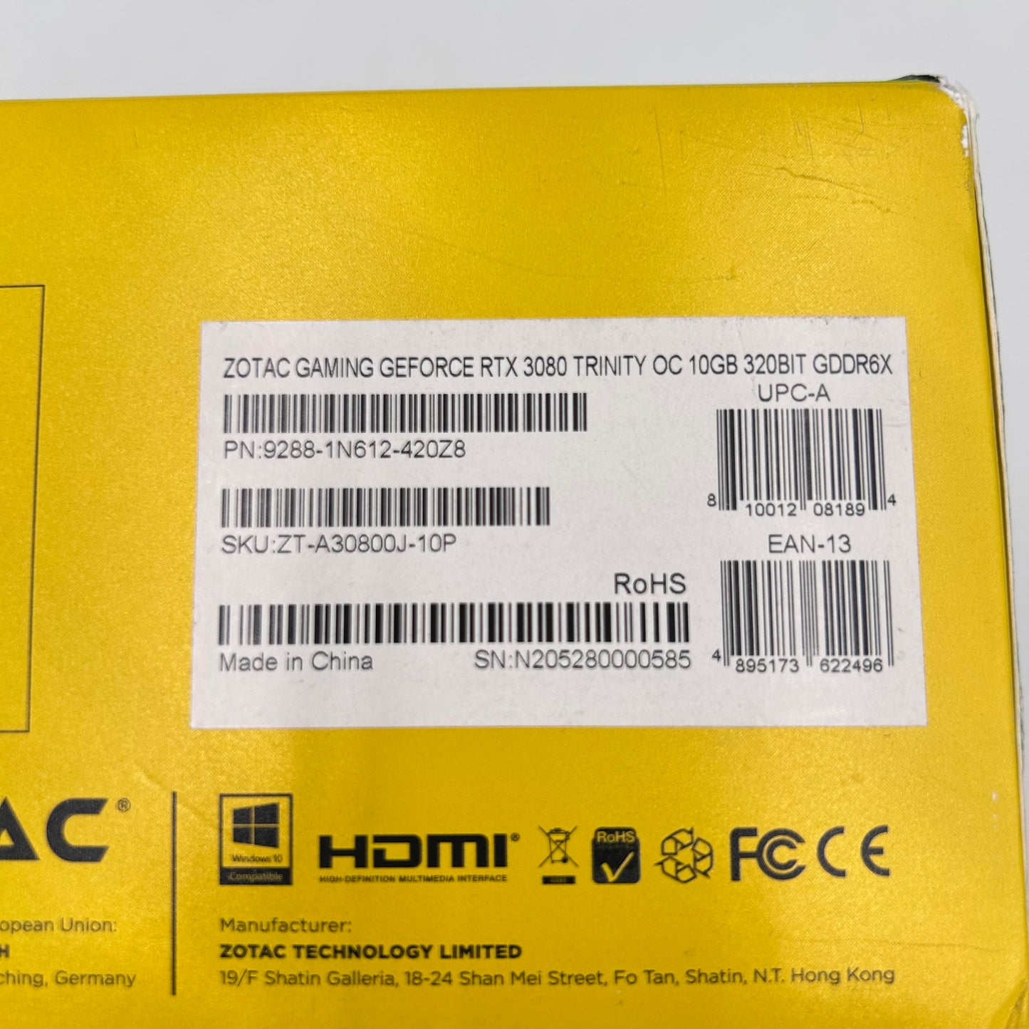Zotac GeForce RTX 3080 Trinity OC 10GB GDDR6X Graphics Card 9288-1N612-420Z8