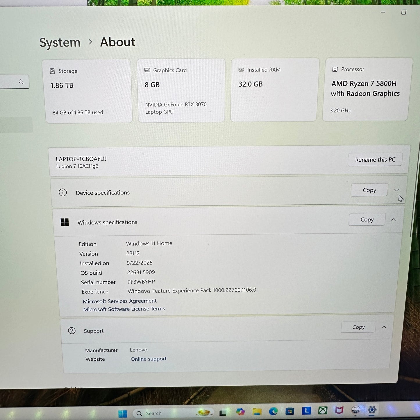 Lenovo Legion 7-16ACHg6 16" Ryzen 7 5800H 3.2GHz 32GB RAM 2TB SSD RTX 3070