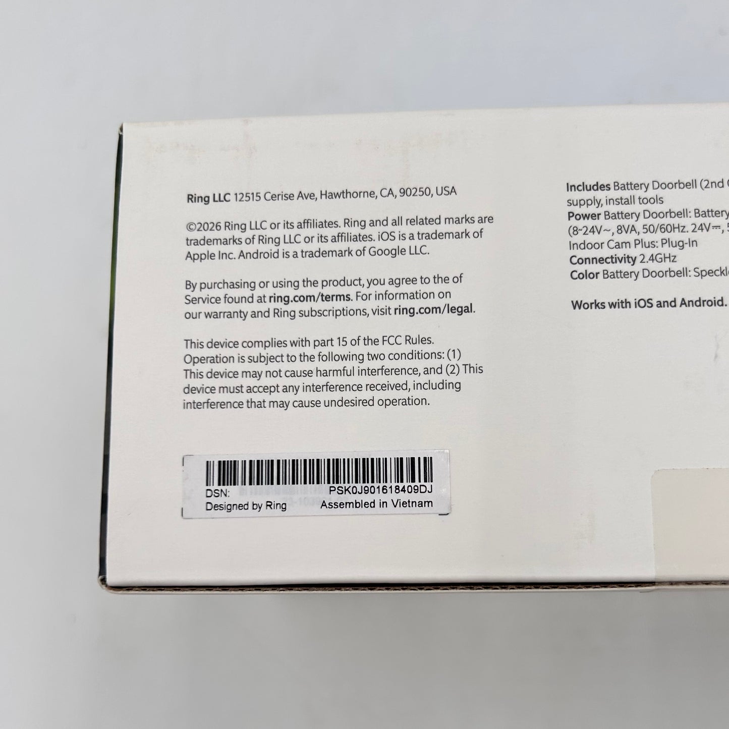 New Ring Battery Doorbell With Indoor Cam Plus Doorbell Camera Black (2nd Gen)
