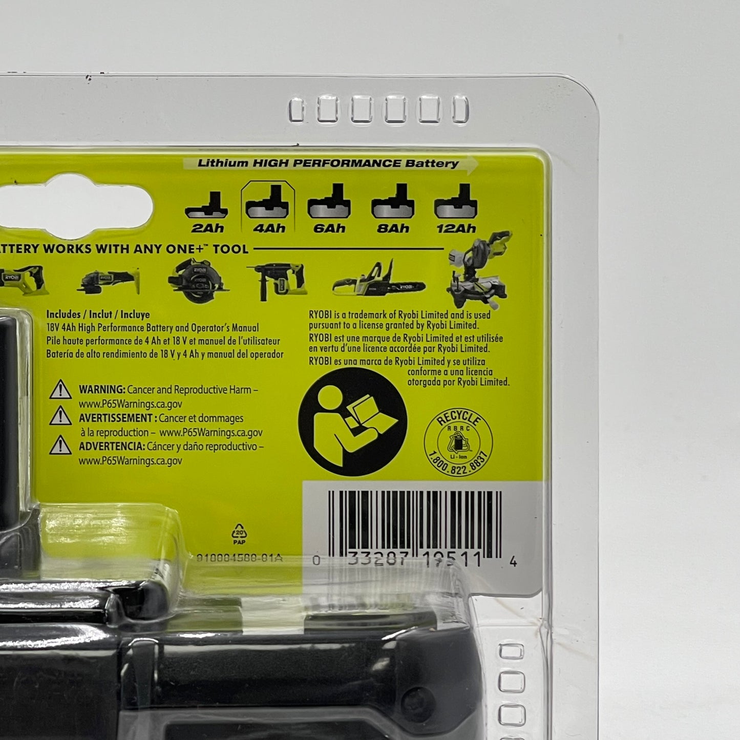 New Ryobi PBP004 18V 4Ah Lithium High Performnace Battery