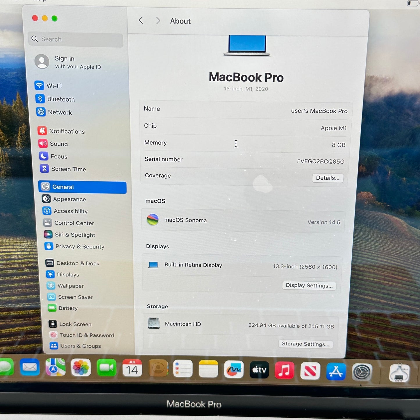 2020 Apple MacBook Pro 13.3" M1 8C GPU 3.2GHz 8GB RAM 256GB SSD READ