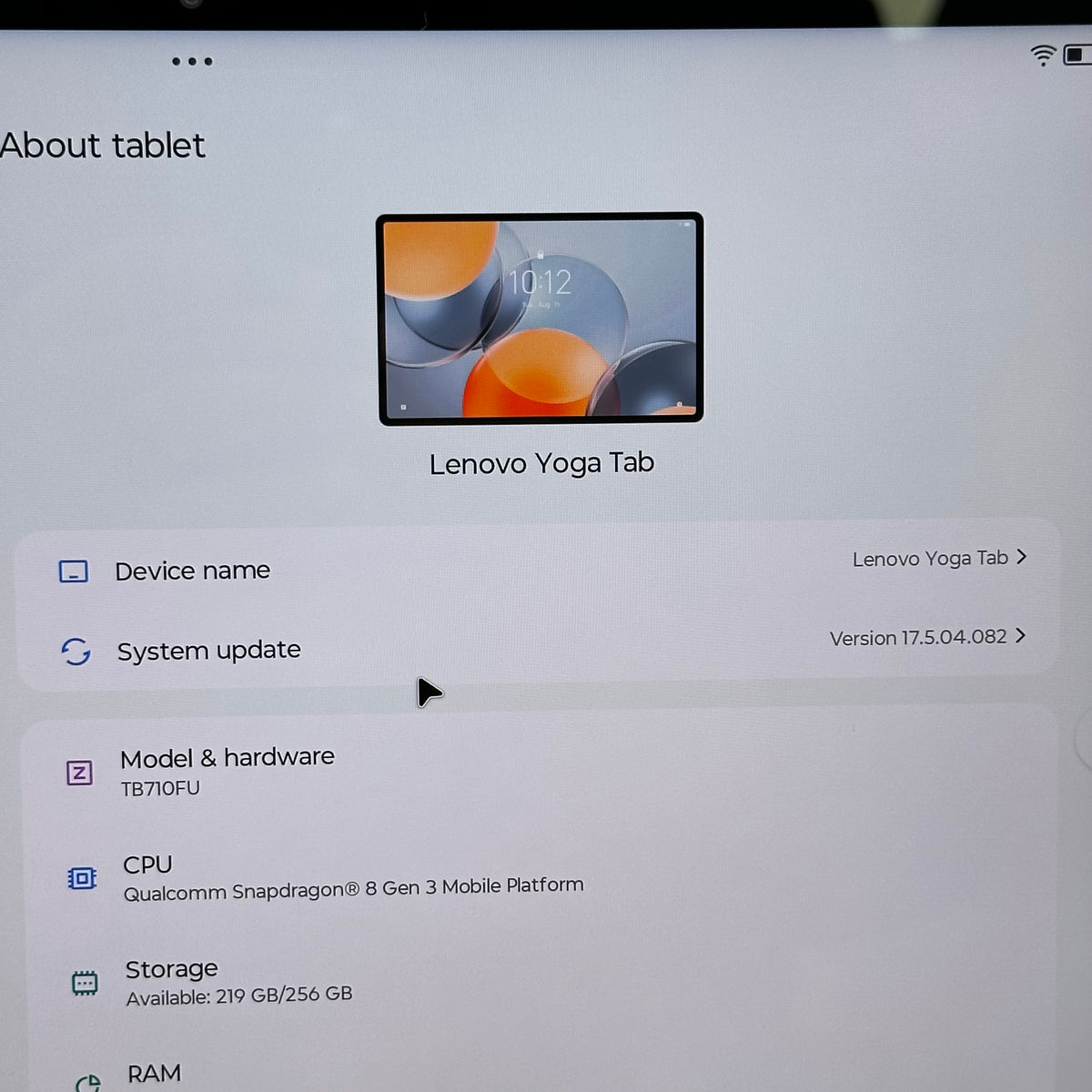 WiFi Only Lenovo Yoga Tab 256GB Luna Grey TB710FU