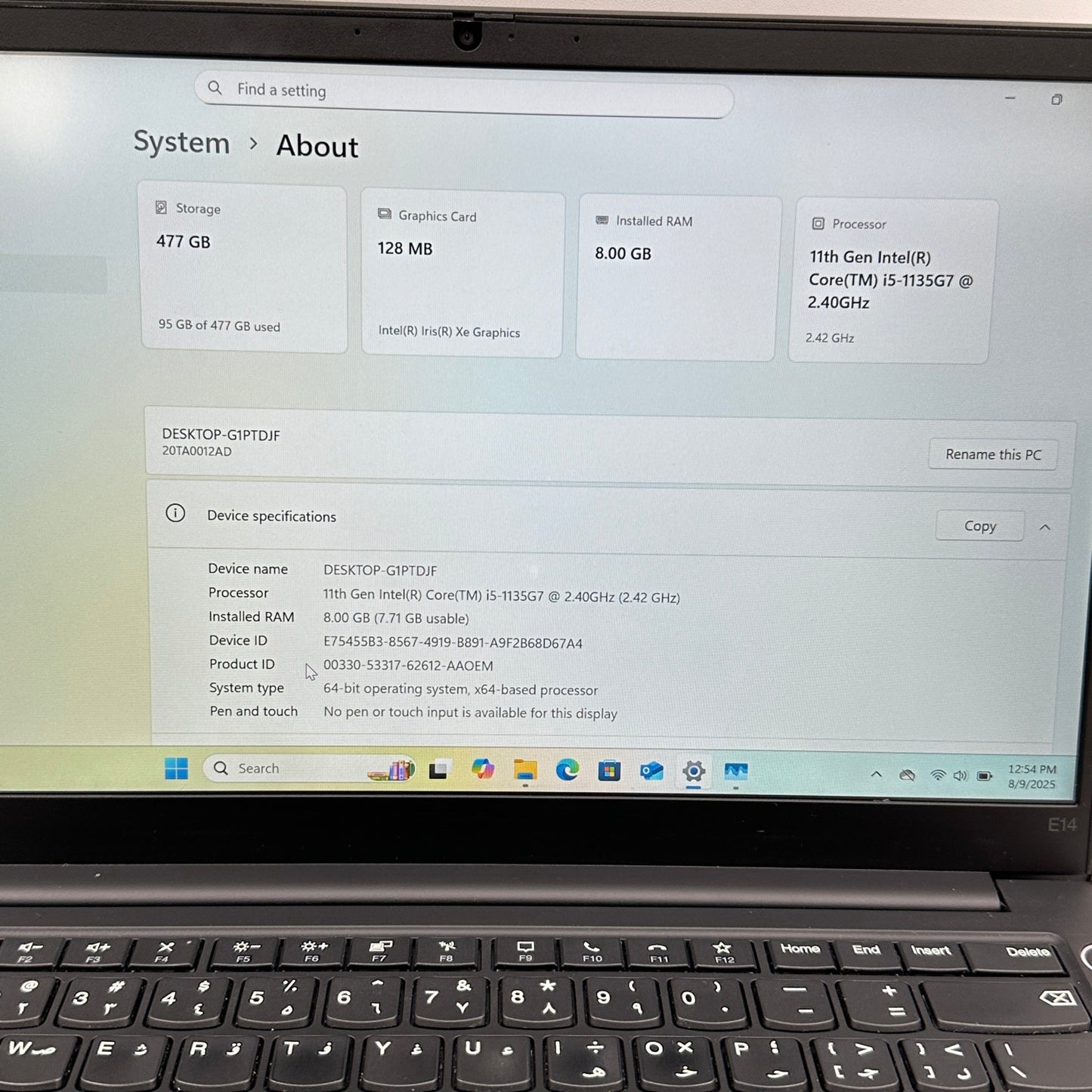 Lenovo ThinkPad E14 Gen 2 20TA 14" i5-1135G7 2.4GHz 8GB RAM 512GB SSD READ