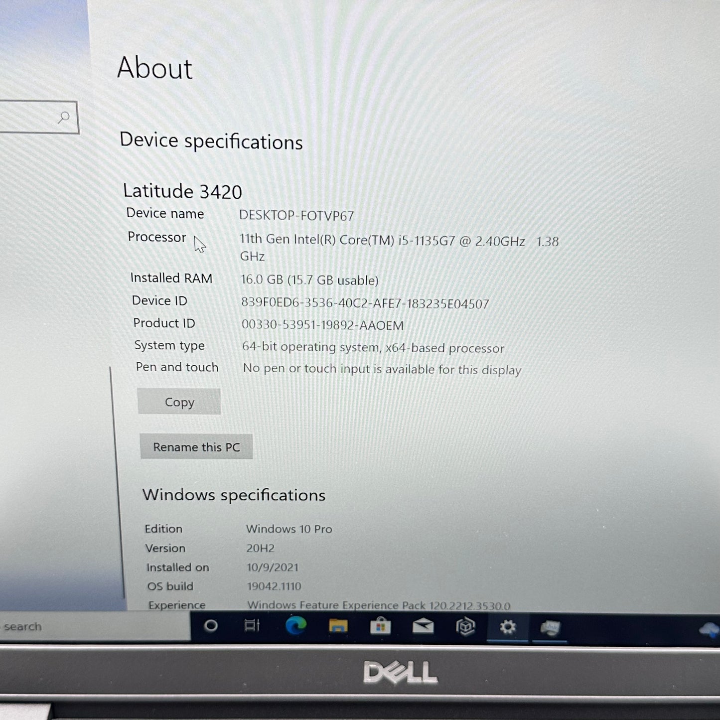 Dell Latitude 3420 14" i5-1135G7 2.4GHz 16GB RAM 256GB SSD Iris Xe W10P