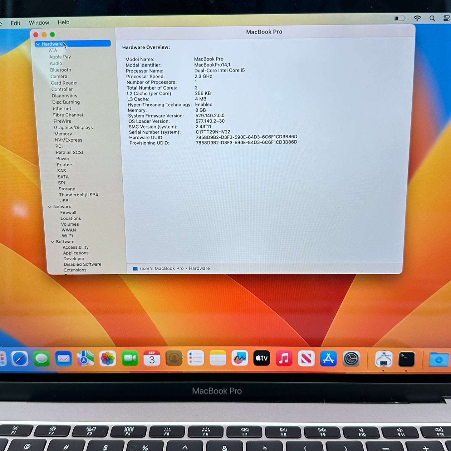 2017 Apple MacBook Pro 13.3" i5 2.3GHz 8GB RAM 128GB SSD Space Gray A1708