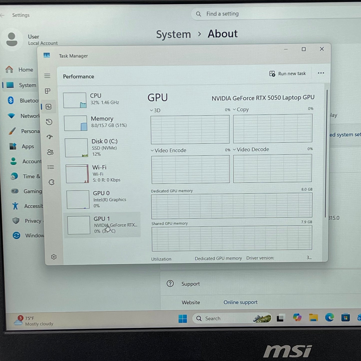 MSI Cyborg 15 MS-15Q3 15.6" Core 7 240H 2.5GHz 16GB RAM 1TB SSD GeForce RTX 5050