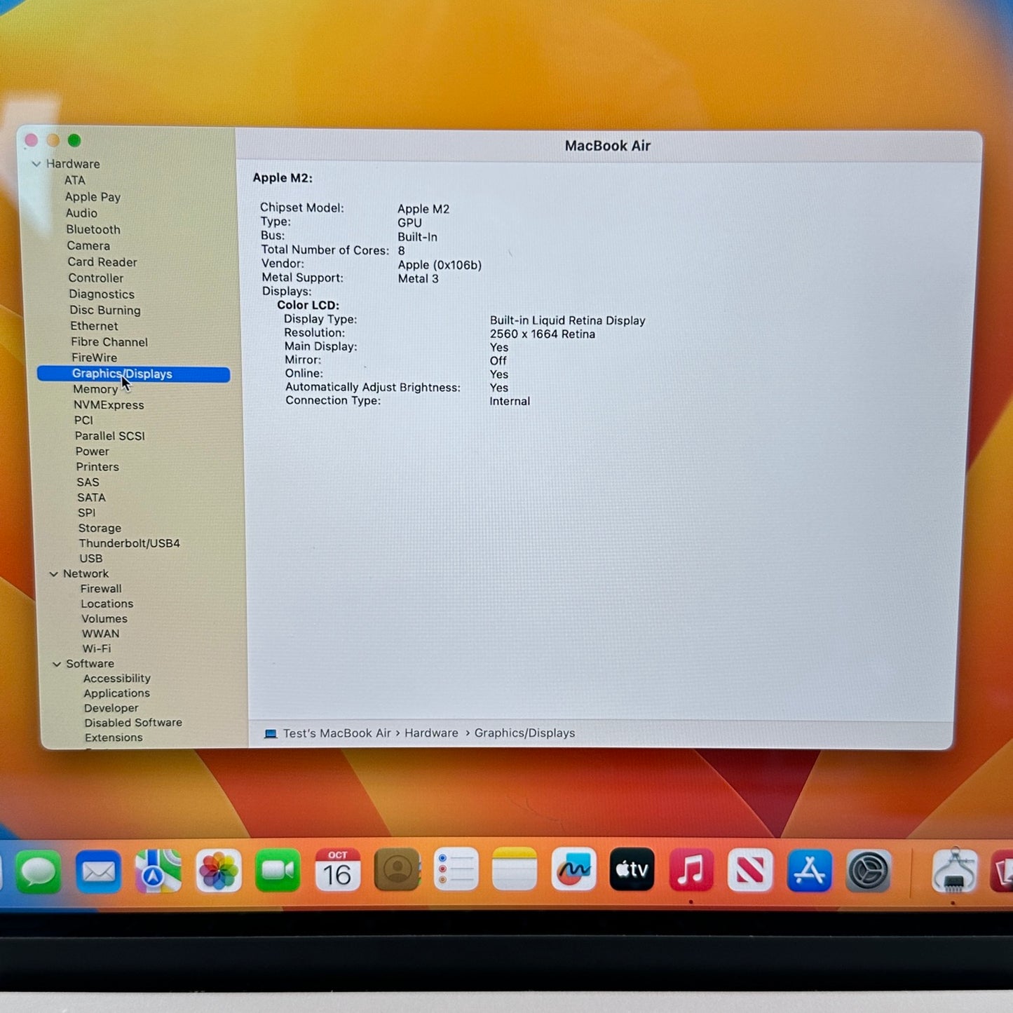 2022 Apple MacBook Air 13.6" M2 8C GPU 3.5GHz 16GB RAM 256GB SSD A2681