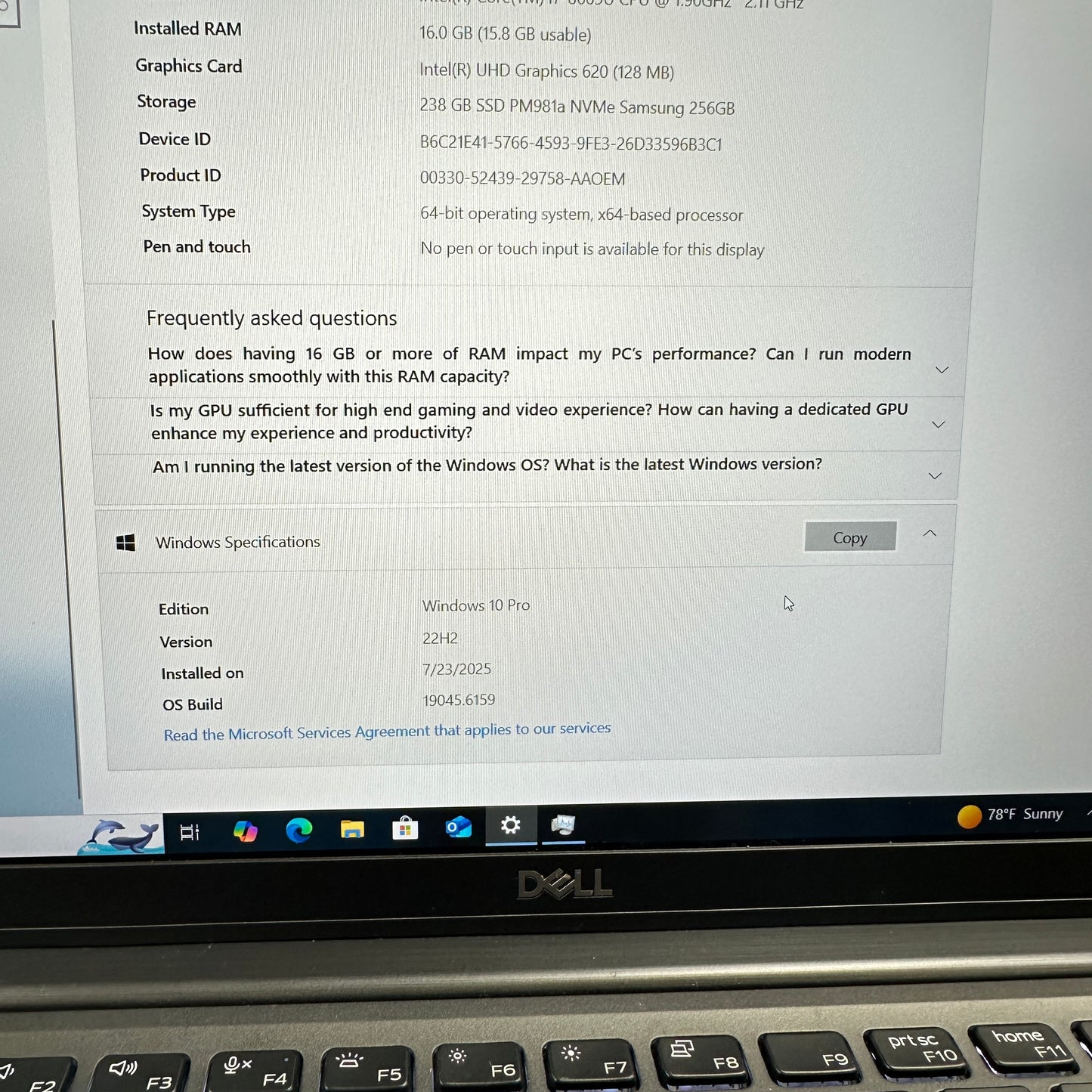 Dell Latitude 7400 P100G 14" i7-8665U 1.9GHz 16GB RAM 256GB SSD READ