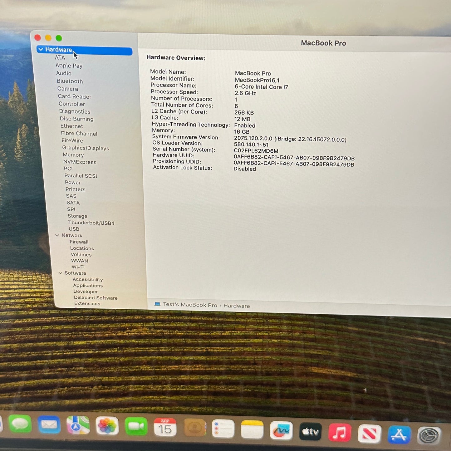 2019 Apple MacBook Pro 16" i7-9750H 2.6GHz 16GB RAM 512GB SSD 5300M A2141