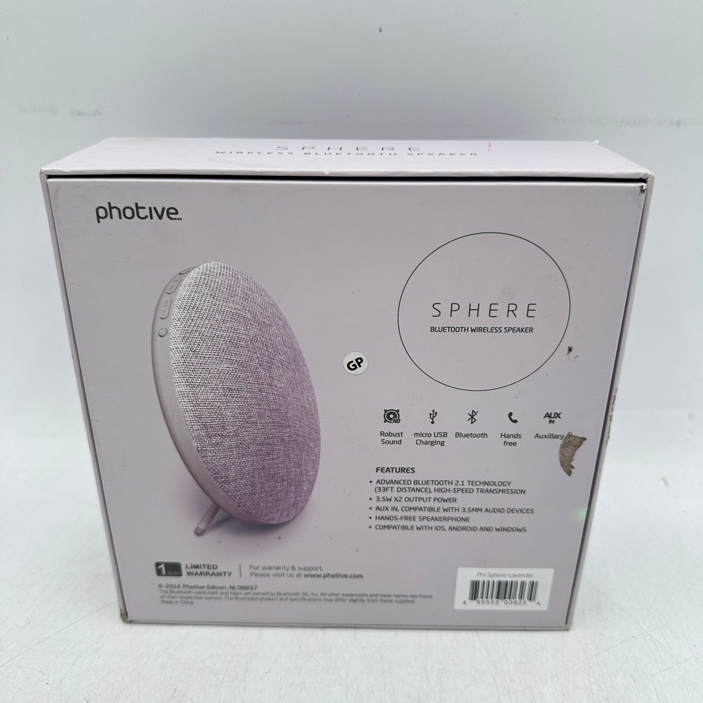 Photive Sphere Bluetooth Speaker Lavender PH-SPHERE-LAVENDER
