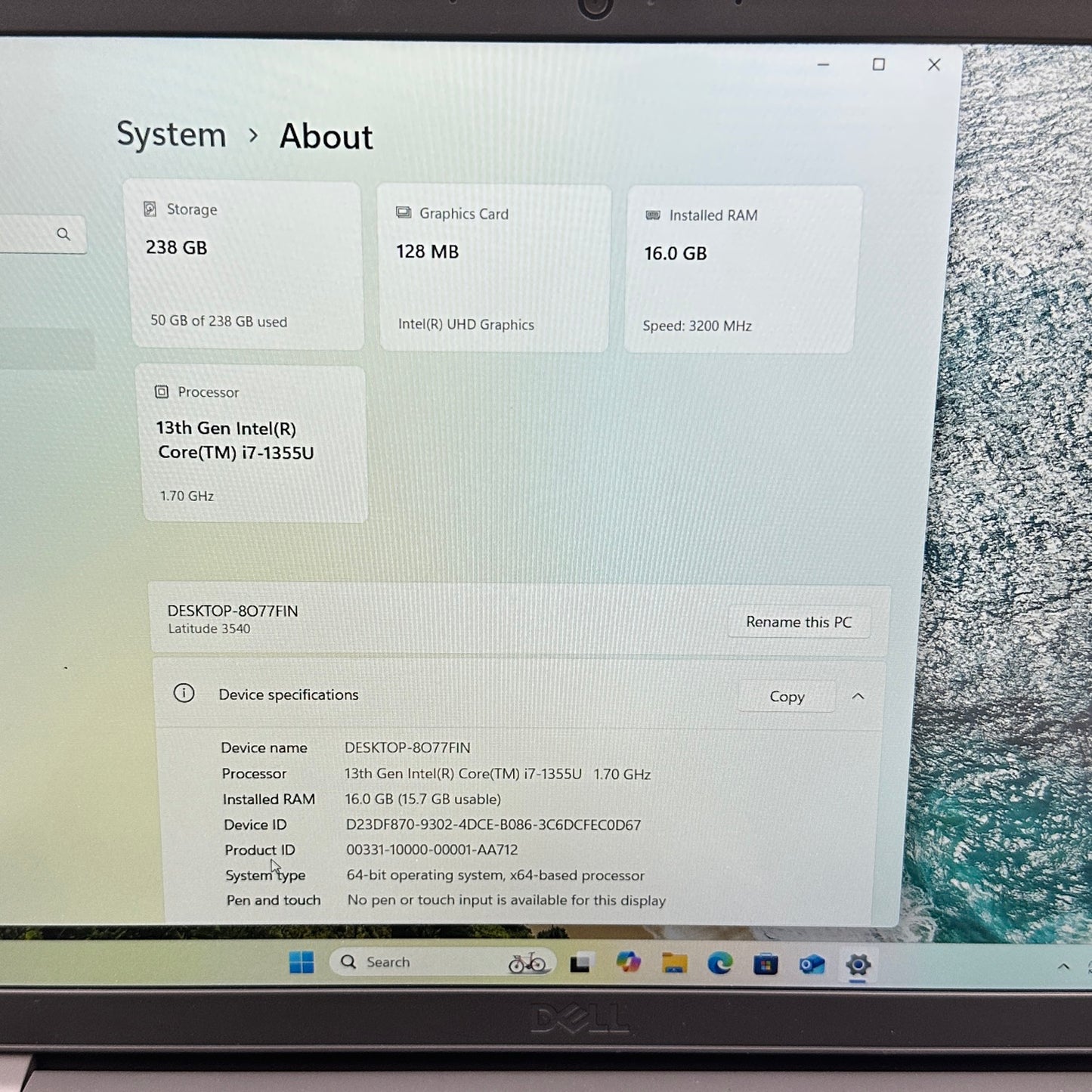 Dell Latitude 3540 3540 15.6" i7-1355U 1.7GHz 16GB RAM 256GB SSD