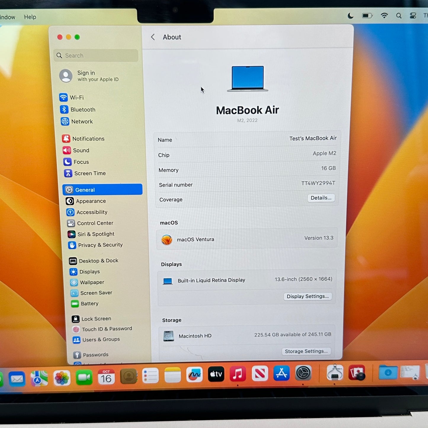 2022 Apple MacBook Air 13.6" M2 8C GPU 3.5GHz 16GB RAM 256GB SSD A2681