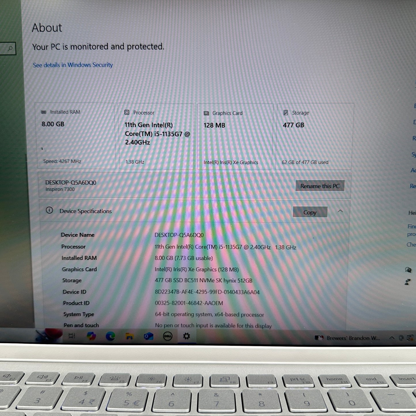 Dell Inspiron 7300  P122G001  13.3" i5-1135G7 2.4GHz 8GB RAM 512GB SSD