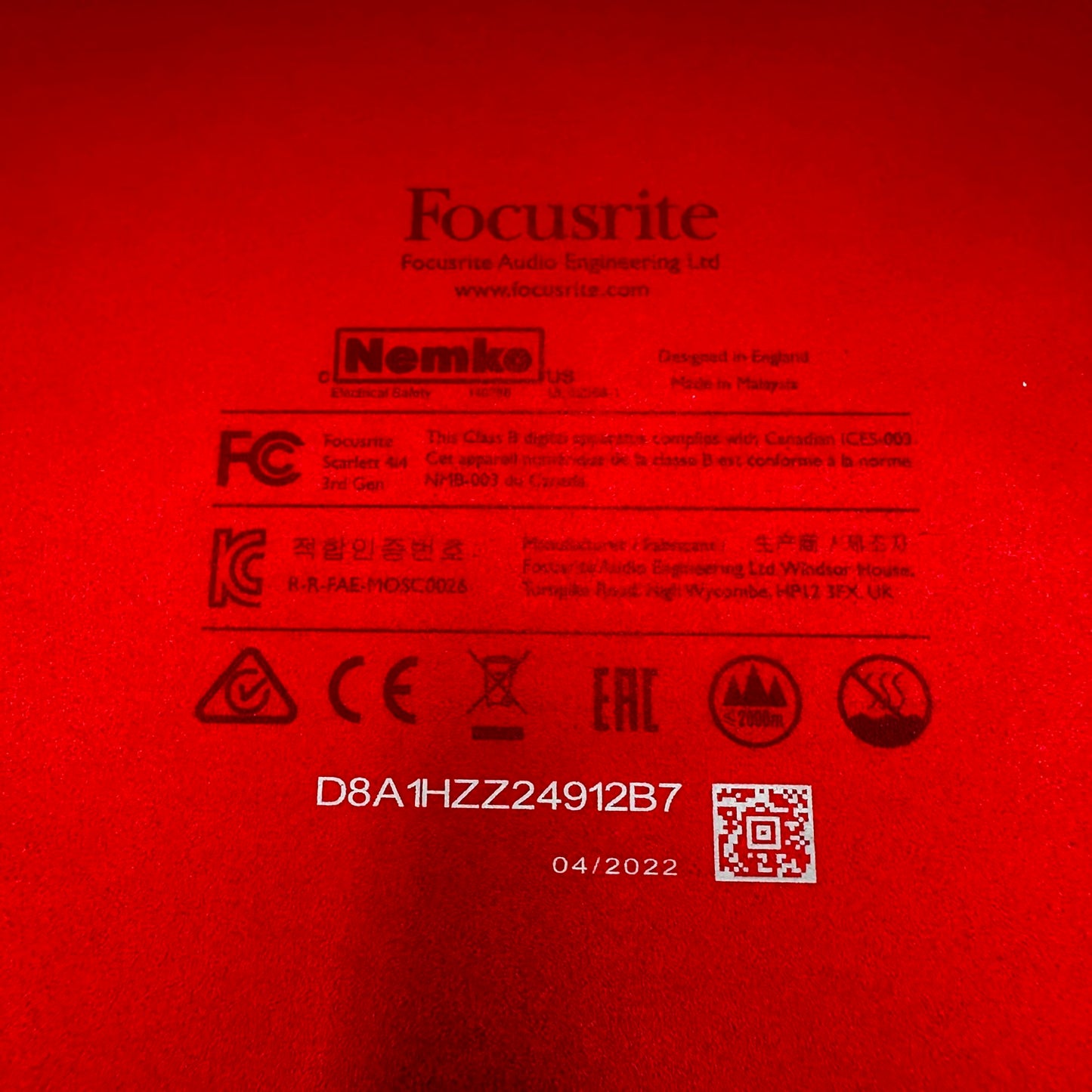 Focusrite Scarlett 4i4 (3rd Gen) USB Audio Interface MOSC0026
