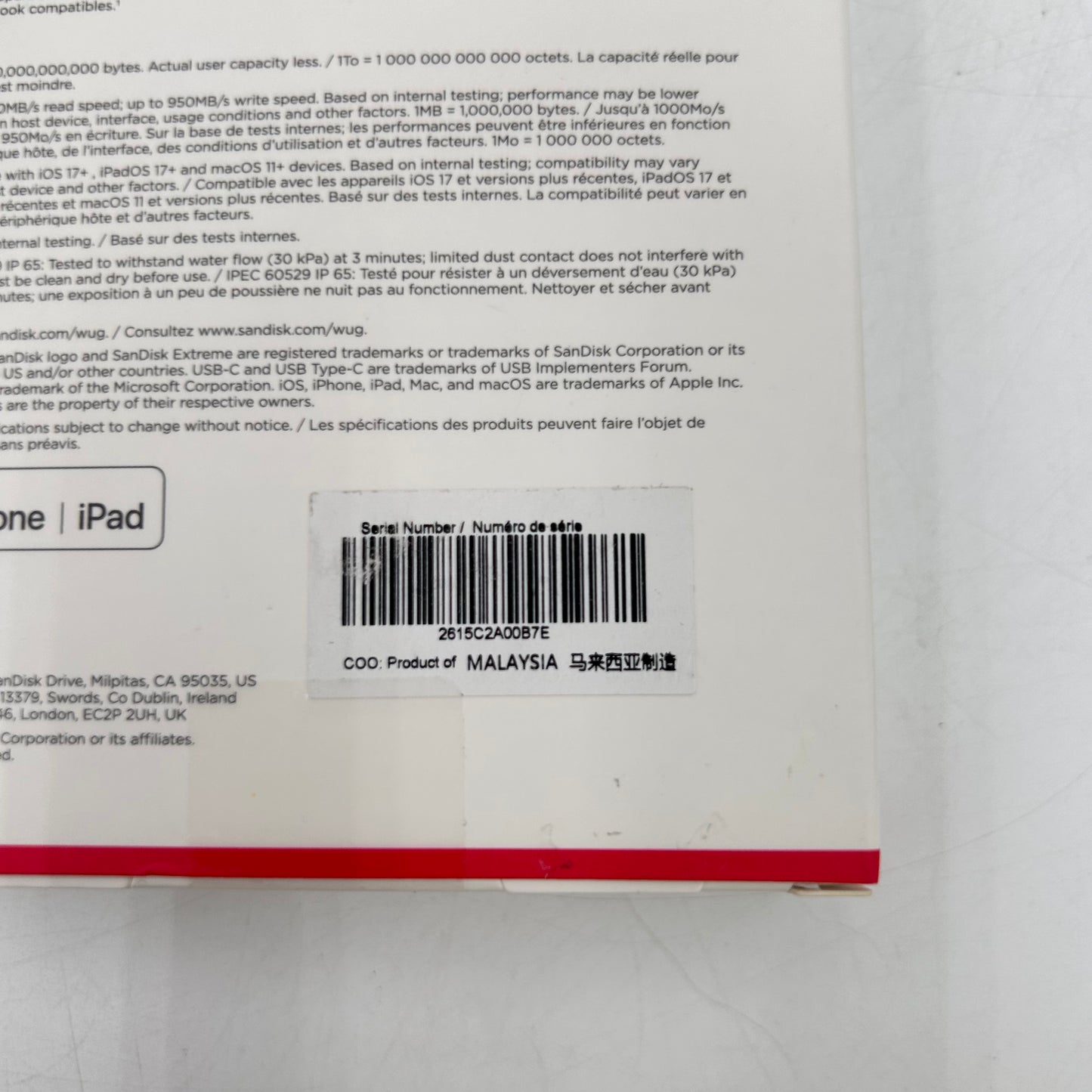 New SanDisk Portable Extreme Portable SSD 2TB USB-C to USB-C SSD SDSSDE62-2T00