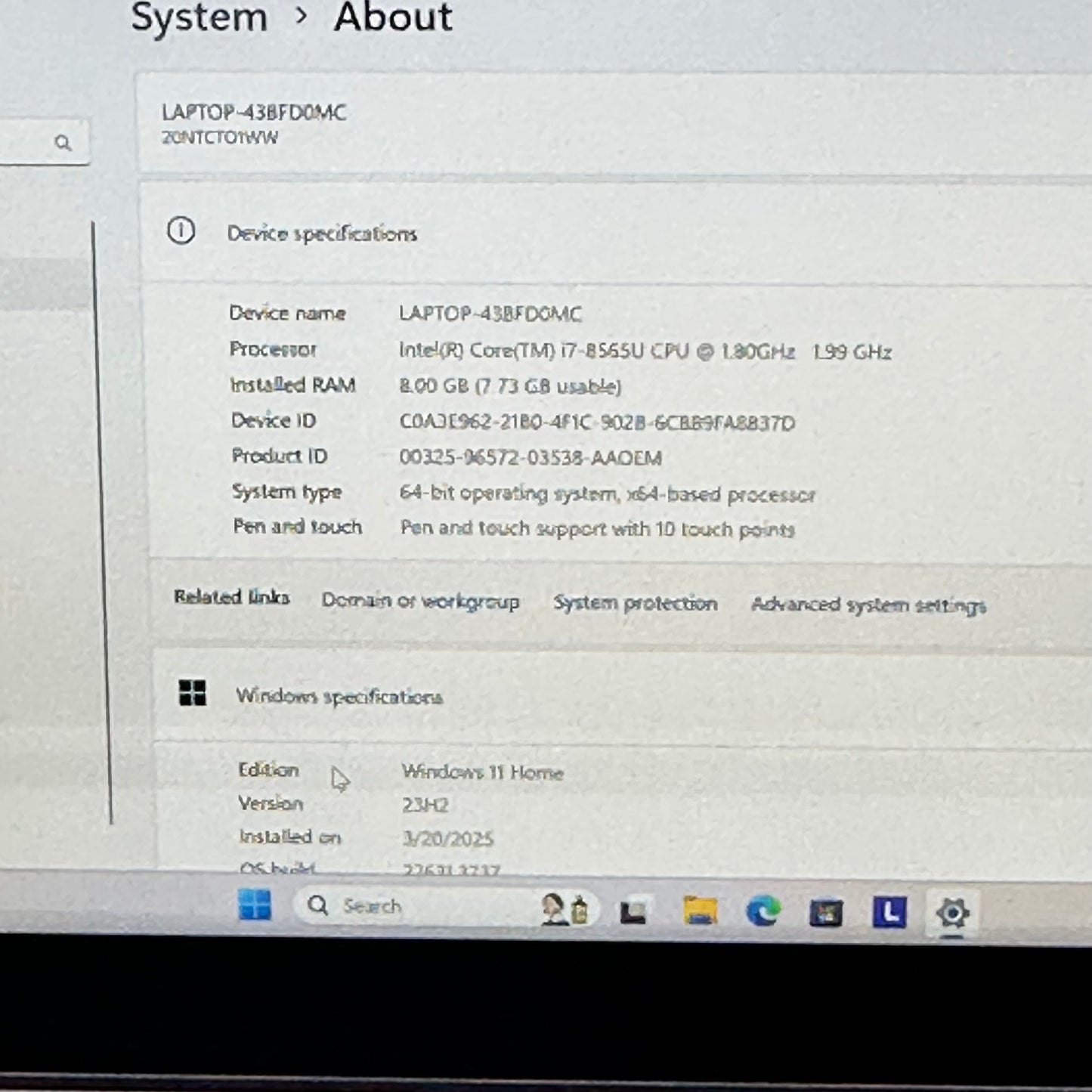 Lenovo L390 Yoga 20NT-CT01WW 13" Touchscreen i7-8565U 1.8GHz 8GB RAM 256GB SSD