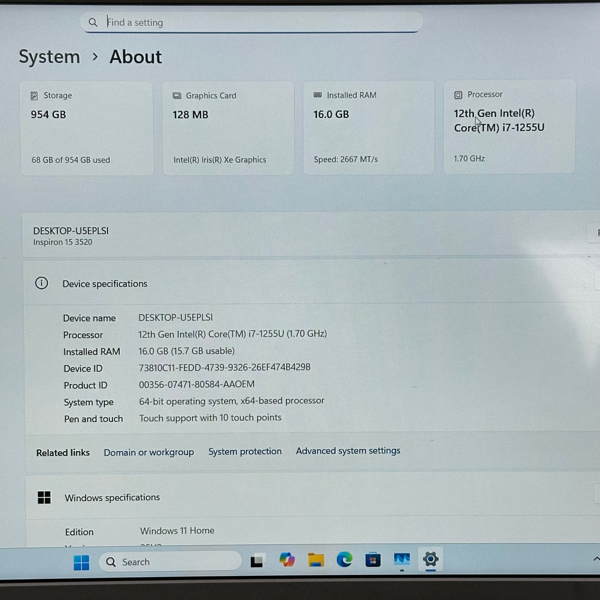 Dell Inspiron 3520 15.6" i7-1255U 1.7GHz 16GB RAM 1TB SSD