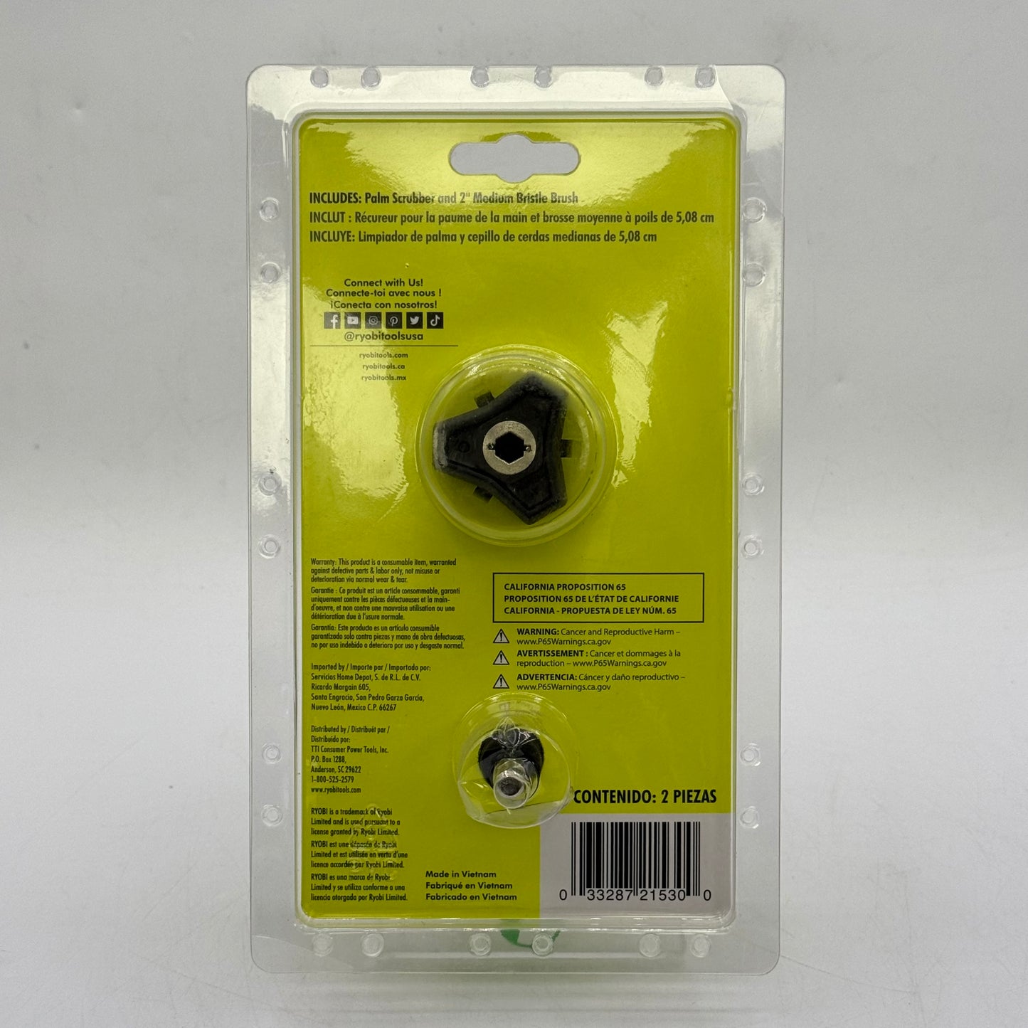 New Ryobi A95PS1 18V Palm Scrubber & 2" Medium Bristle Brush