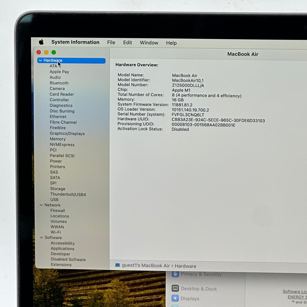 2020 Apple MacBook Air 13.3" M1 8C GPU 3.2GHz 16GB RAM 512GB SSD A2337