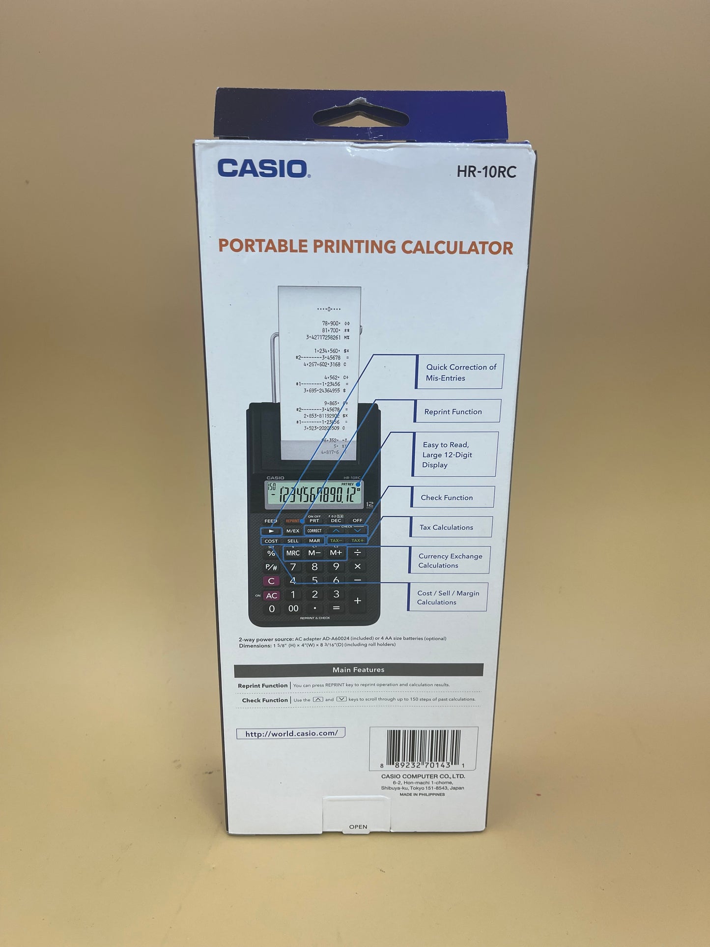 New Casio HR-10RC Portable Printing Calcualtor