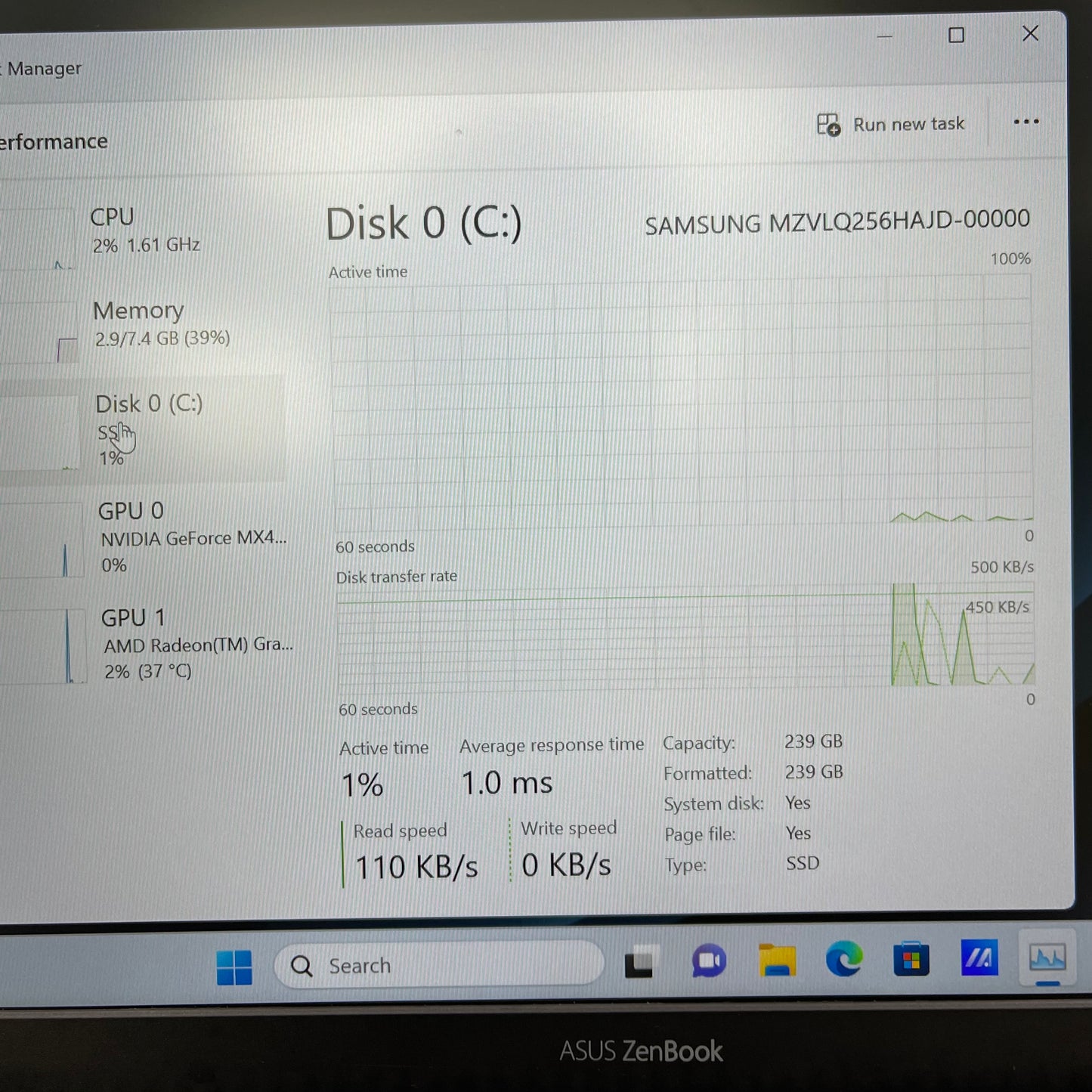Asus Zenbook 14 Q408UG 13" Ryzen 5 5500U 2.1GHz 8GB RAM 256GB SSD NVIDIA MX450