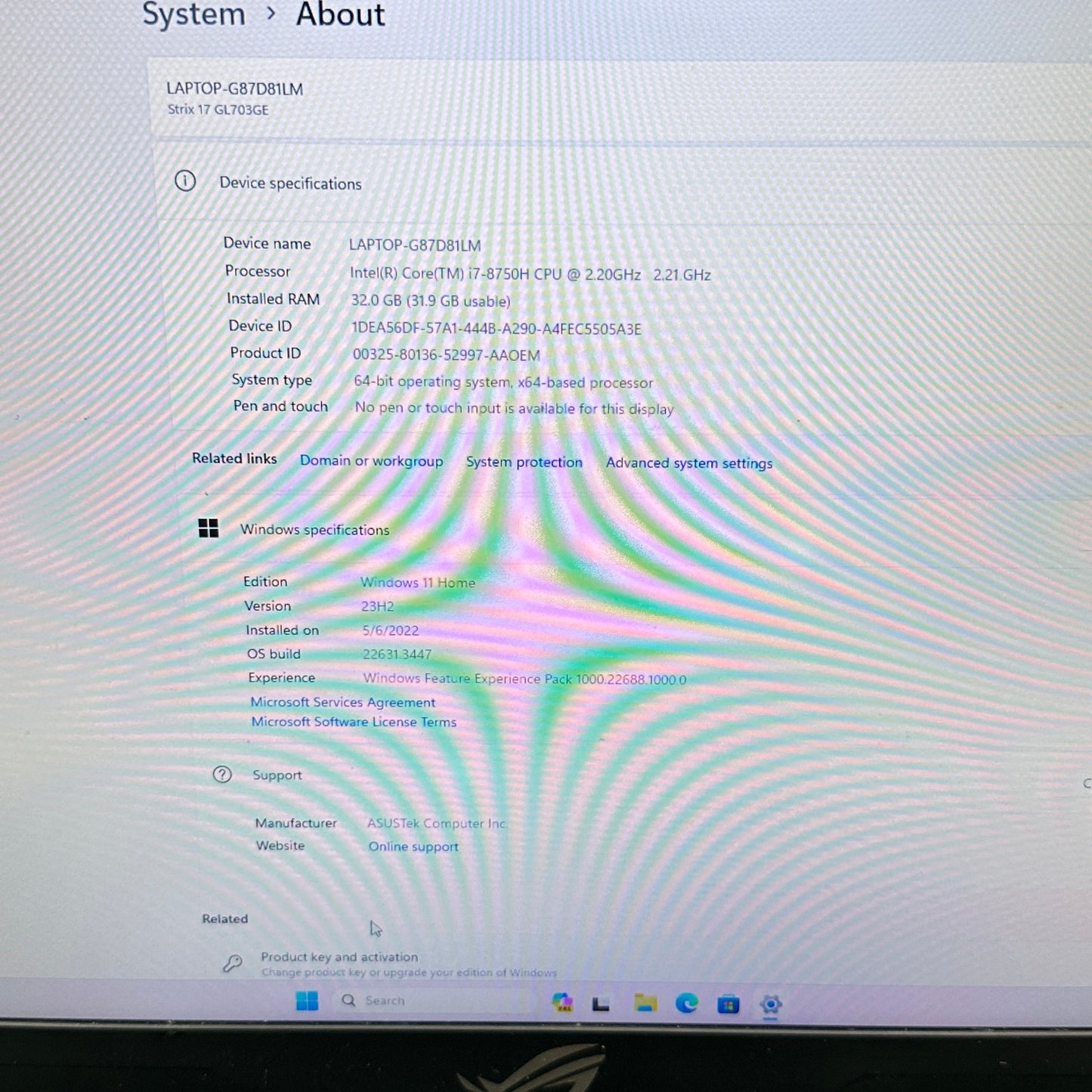 ASUS ROG Strix Scar G703GE-ES73 17.3" i7-8750H 2.2GHz 32GB RAM 1TB SSD 050Ti READ