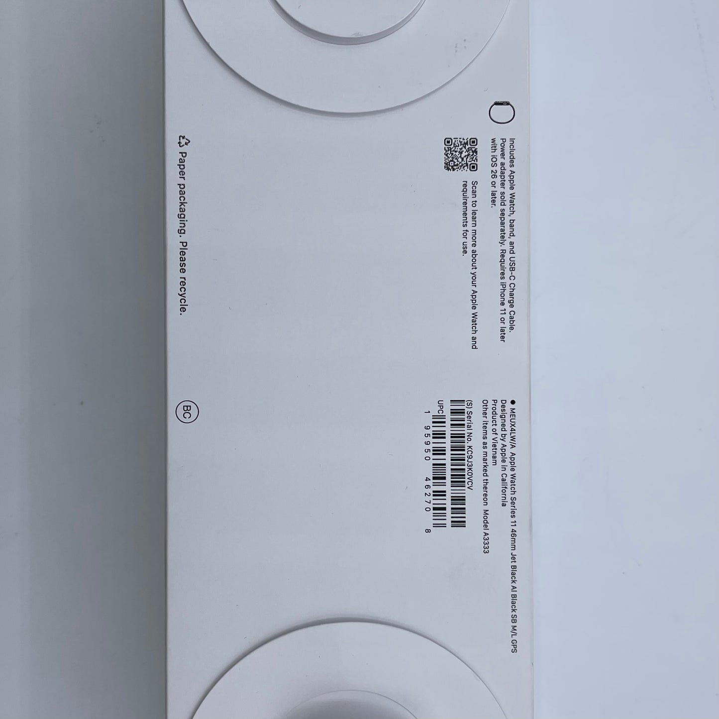 New GPS Only Apple Watch Series 11 46MM Jet Black Aluminum Black Sport Band