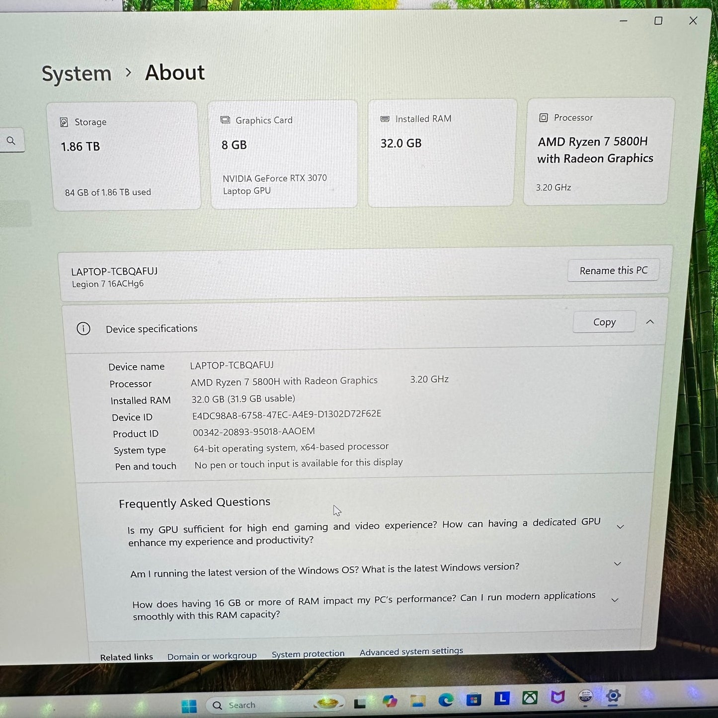 Lenovo Legion 7-16ACHg6 16" Ryzen 7 5800H 3.2GHz 32GB RAM 2TB SSD RTX 3070