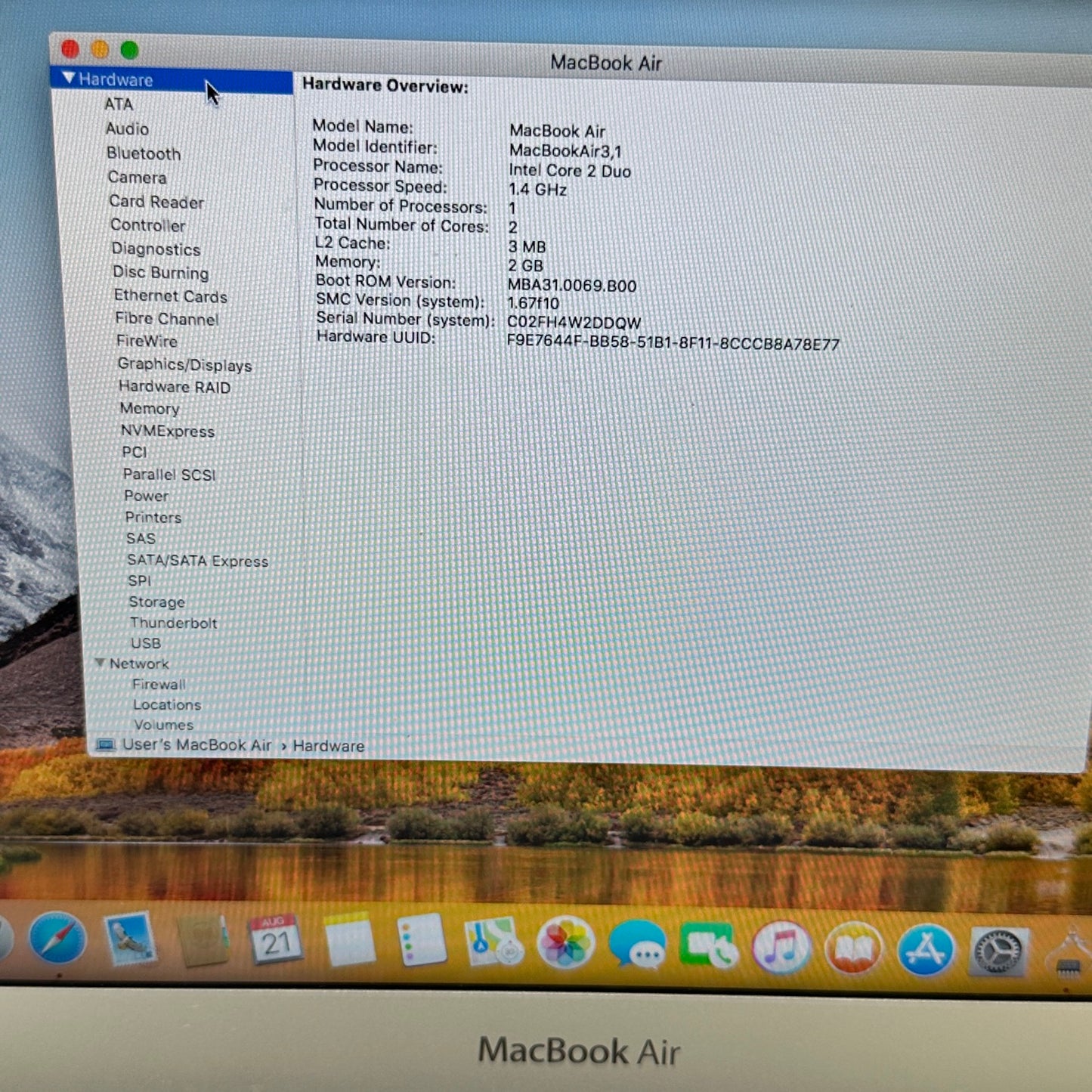 2010 Apple MacBook Air 11" Intel Core 2 Duo 1.4GHz 2GB RAM 128GB SSD A1370
