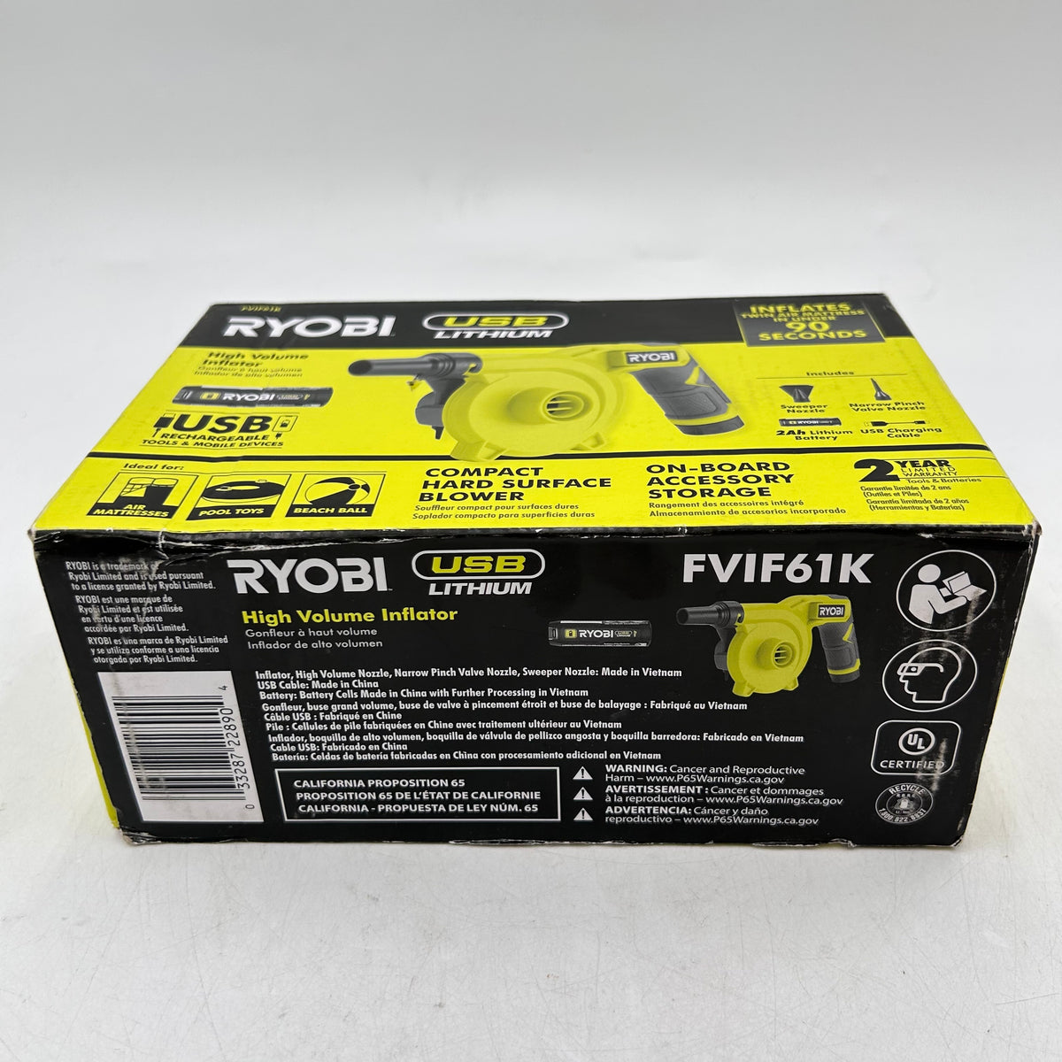 New Ryobi FVIF61K 4V High Volume Inflator
