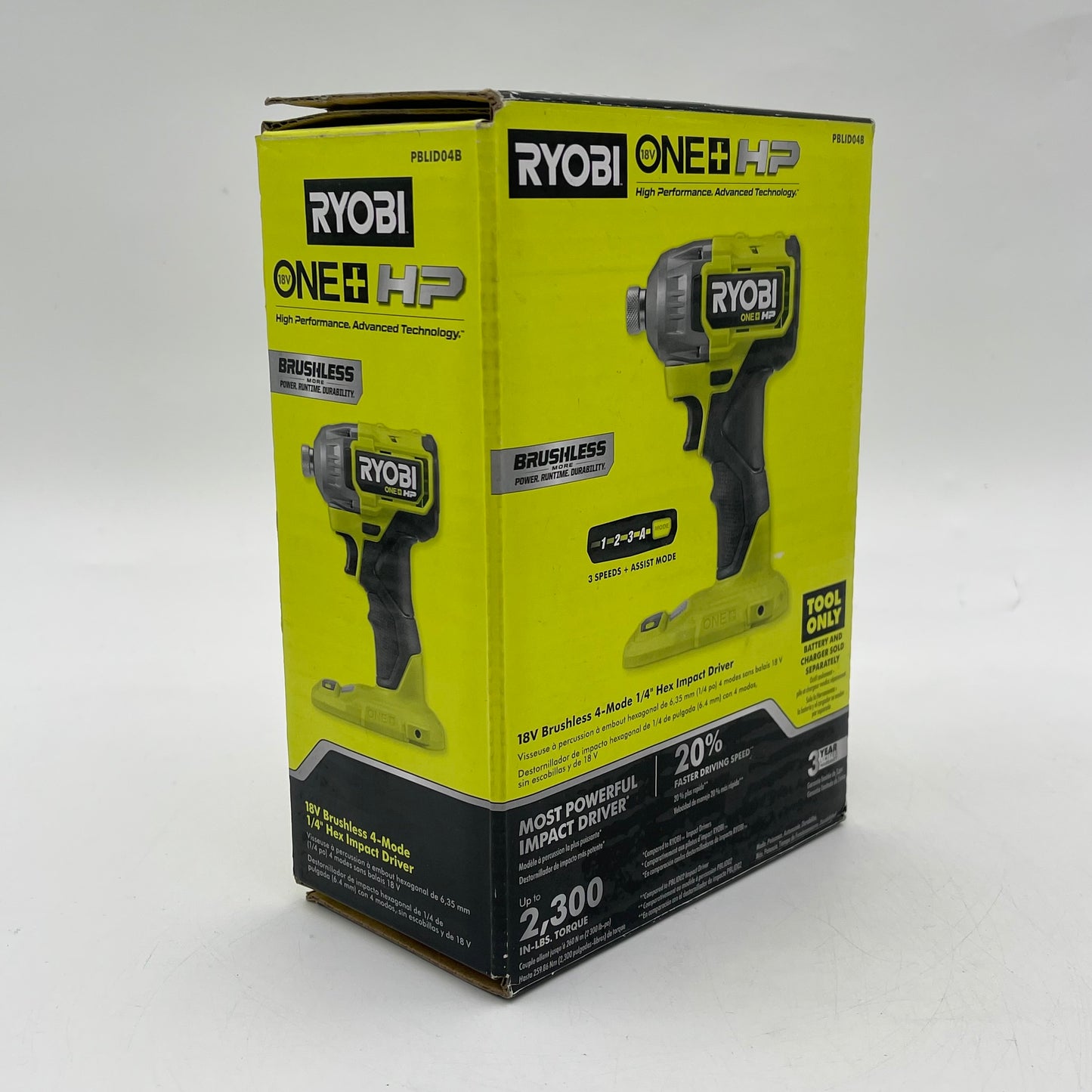 New Ryobi PBLID04B 18V Brushless 4-Mode 1/4" Hex Impact Driver
