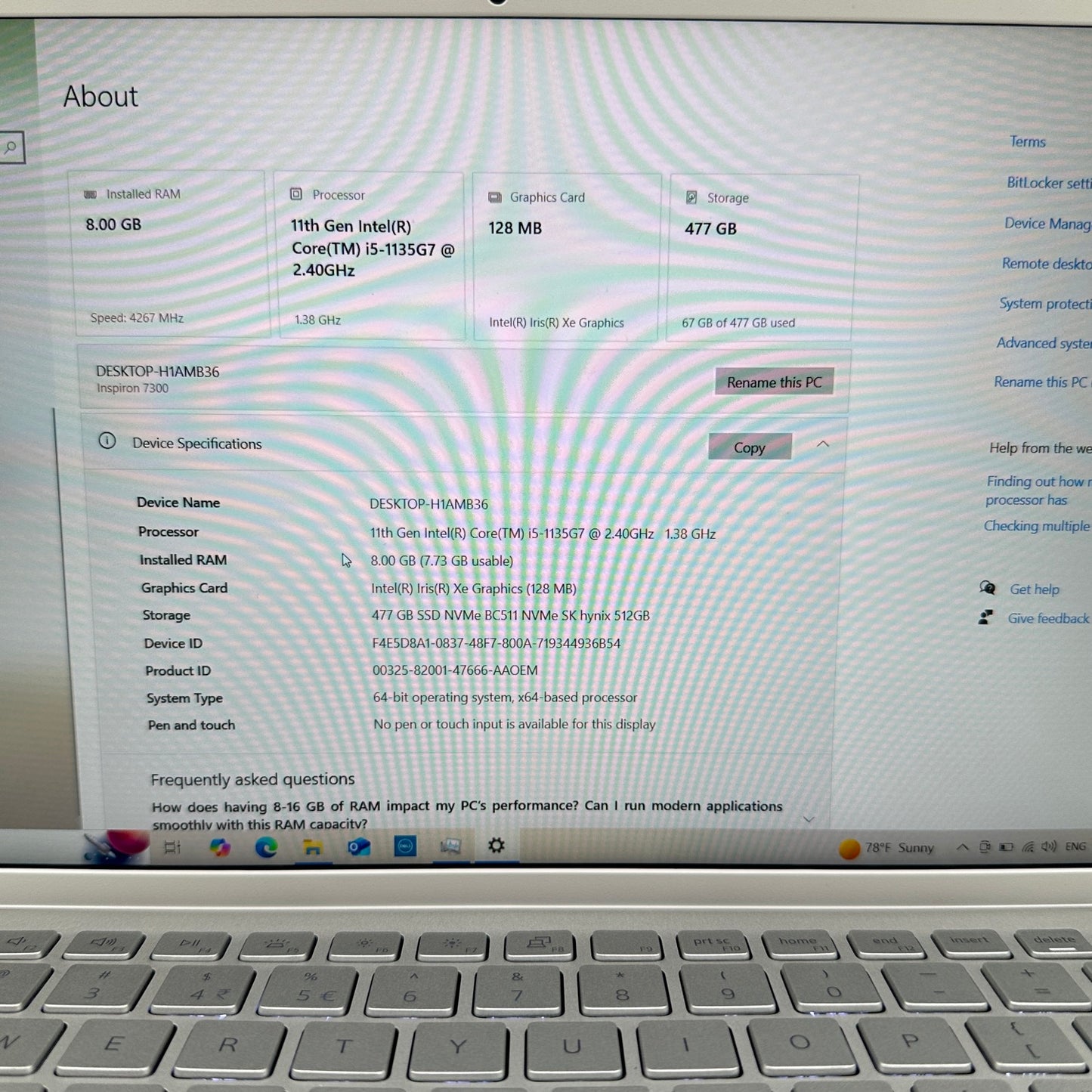 Dell Inspiron 7300 P122G001 13.3" i5-1135G7 2.4GHz 8GB RAM 512GB SSD