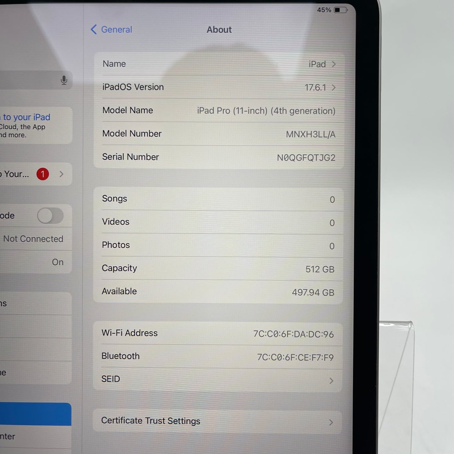 WiFi Only Apple iPad Pro 11" 4th Gen 512GB Silver MNXH3LL/A