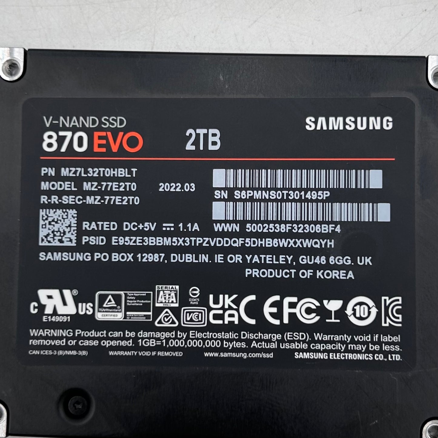 Samsung 2.5" 870 EVO 2TB eSATA III 6Gbps SSD MZ-77E2T0