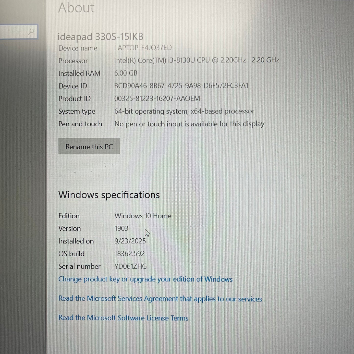 Lenovo IdeaPad 330S 15.6" i3-8130U 2.2GHz 6GB RAM 1TB HDD