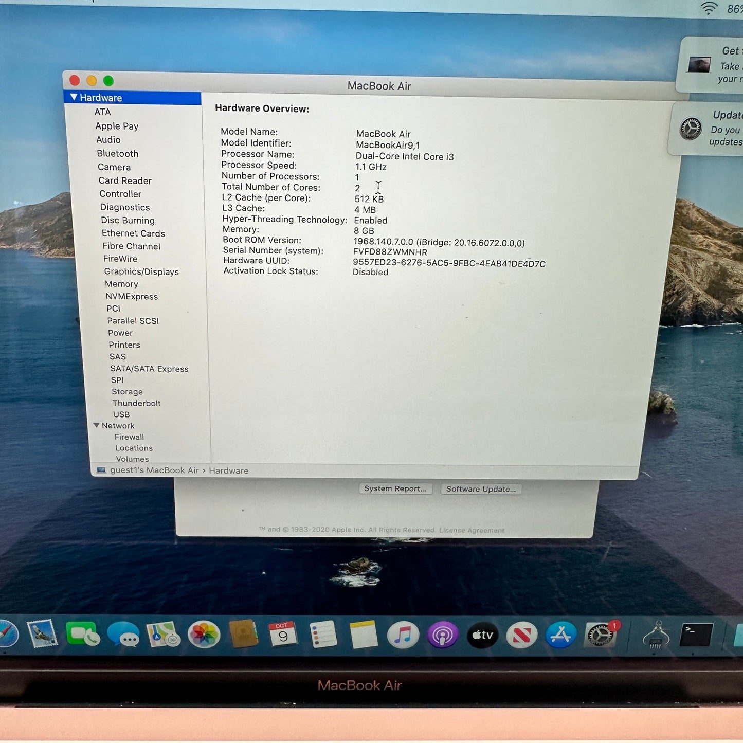 2020 Apple MacBook Air 13.3" i3-1000NG4 1.1GHz 8GB RAM 256GB SSD Rose Gold A2179