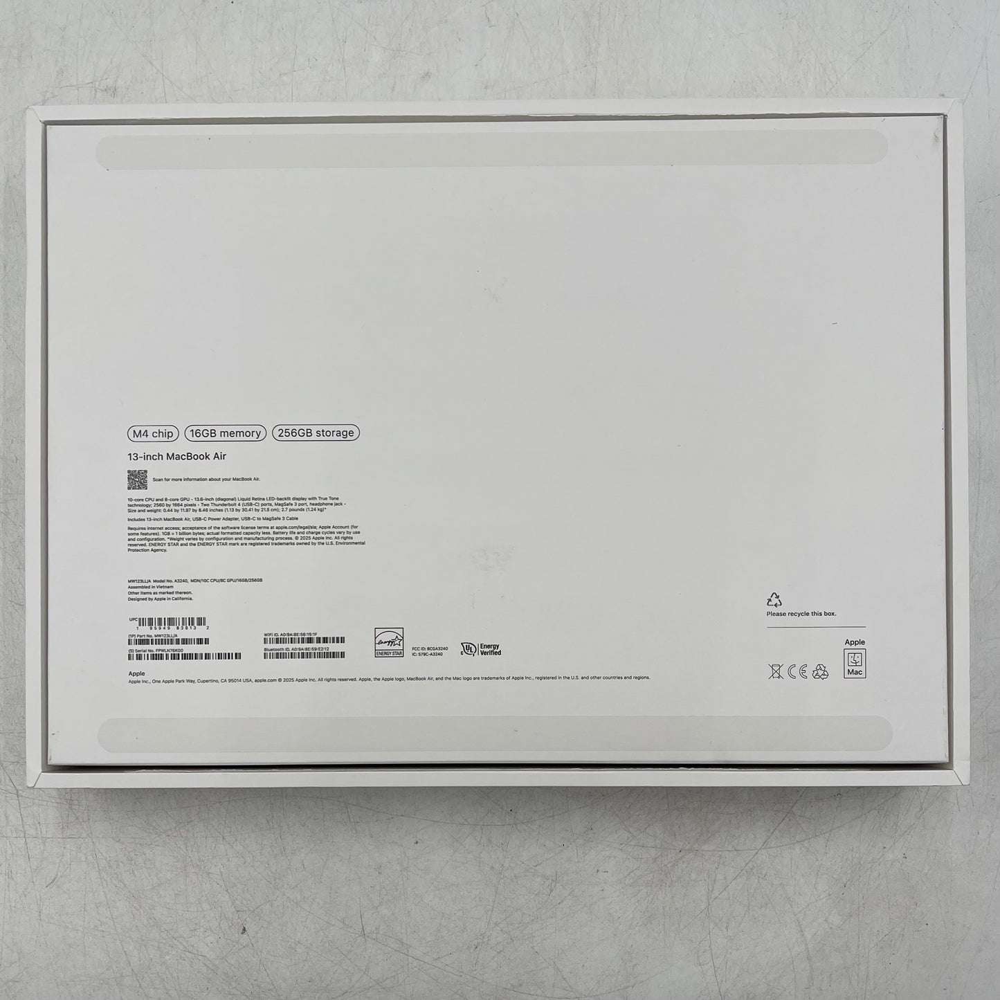 2025 Apple MacBook Air 13.6" M4 8C GPU 4.5GHz 16GB RAM 256GB SSD A3240
