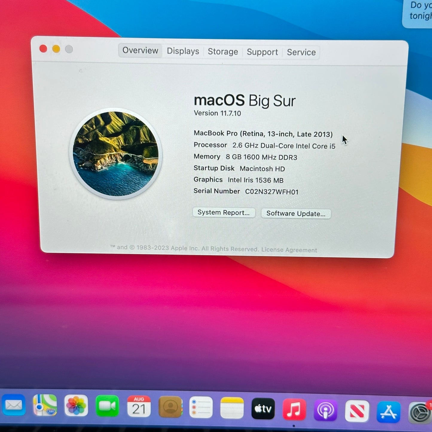 2013 Apple MacBook Pro 13.3" i5-4288U 2.6GHz 8GB RAM 512GB SSD Silver A1502 READ