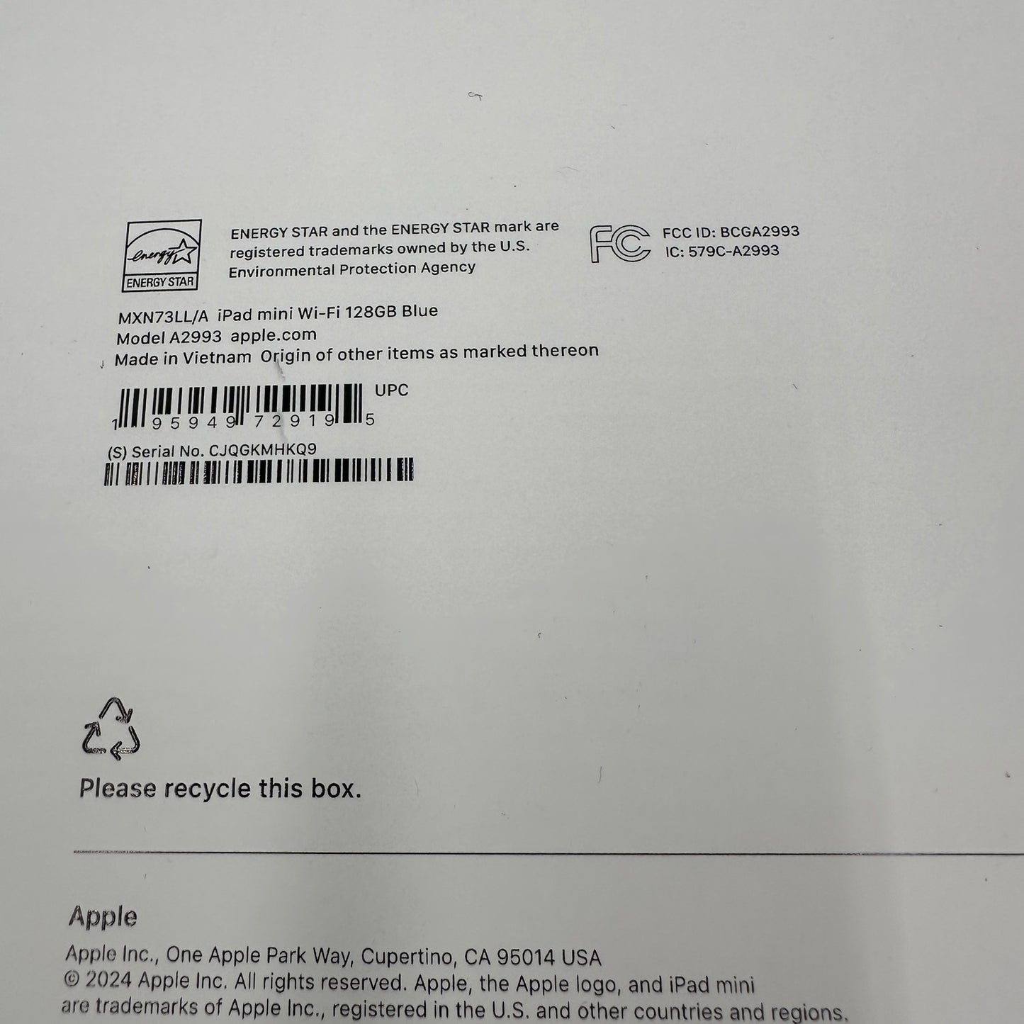New WiFi Only Apple iPad mini (A17 Pro) 128GB Blue MXN73LL/A