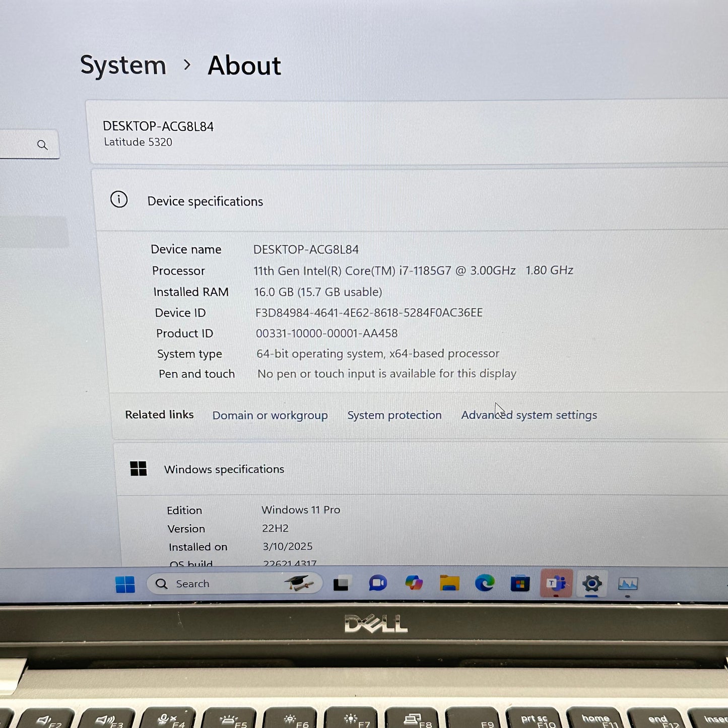 Dell Latitude 5320 13.3" i7-1185G7 3.0GHz 16GB RAM 256GB SSD Fair