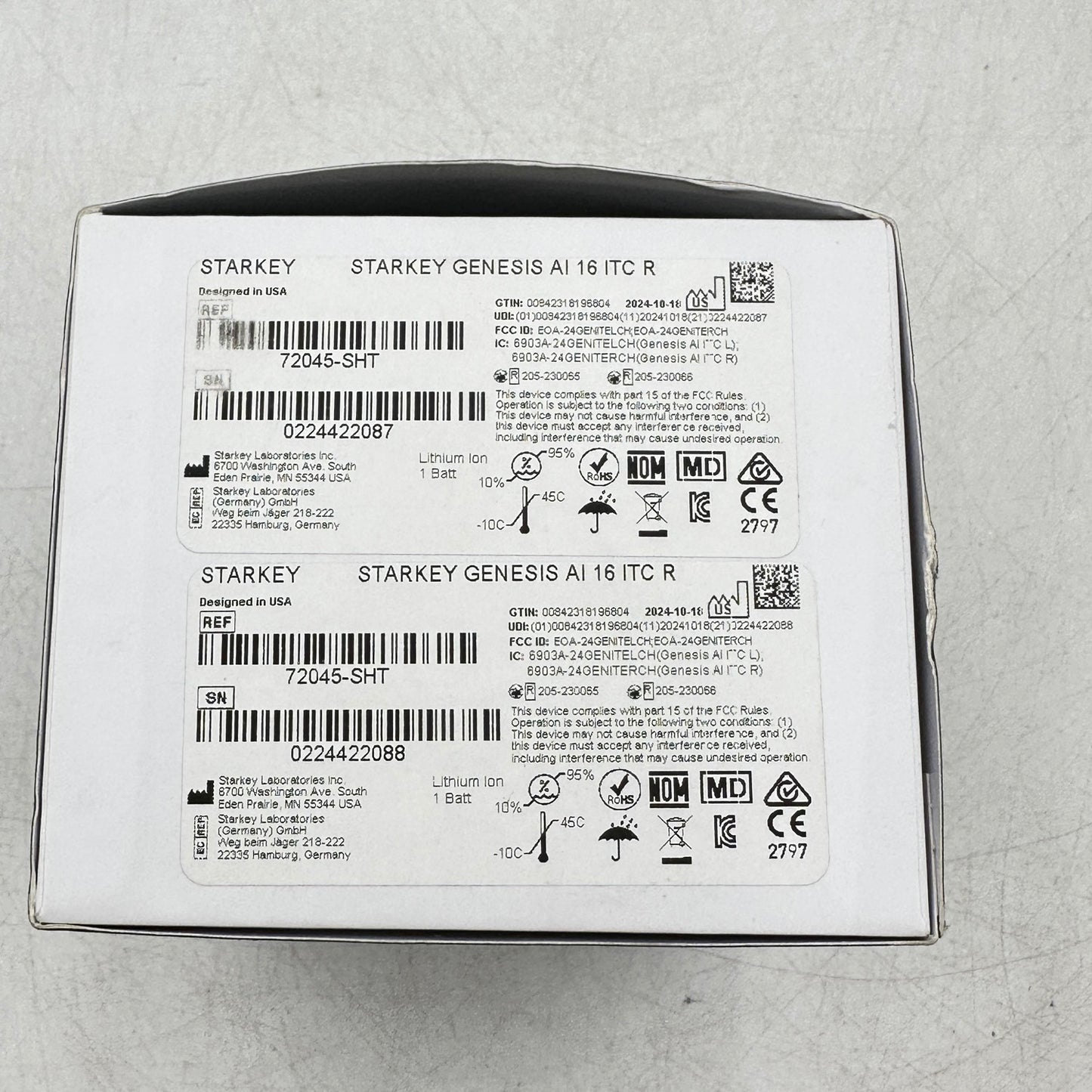 Starkey Genesis AI 16 ITC R 72045-SHT + Charger Like new