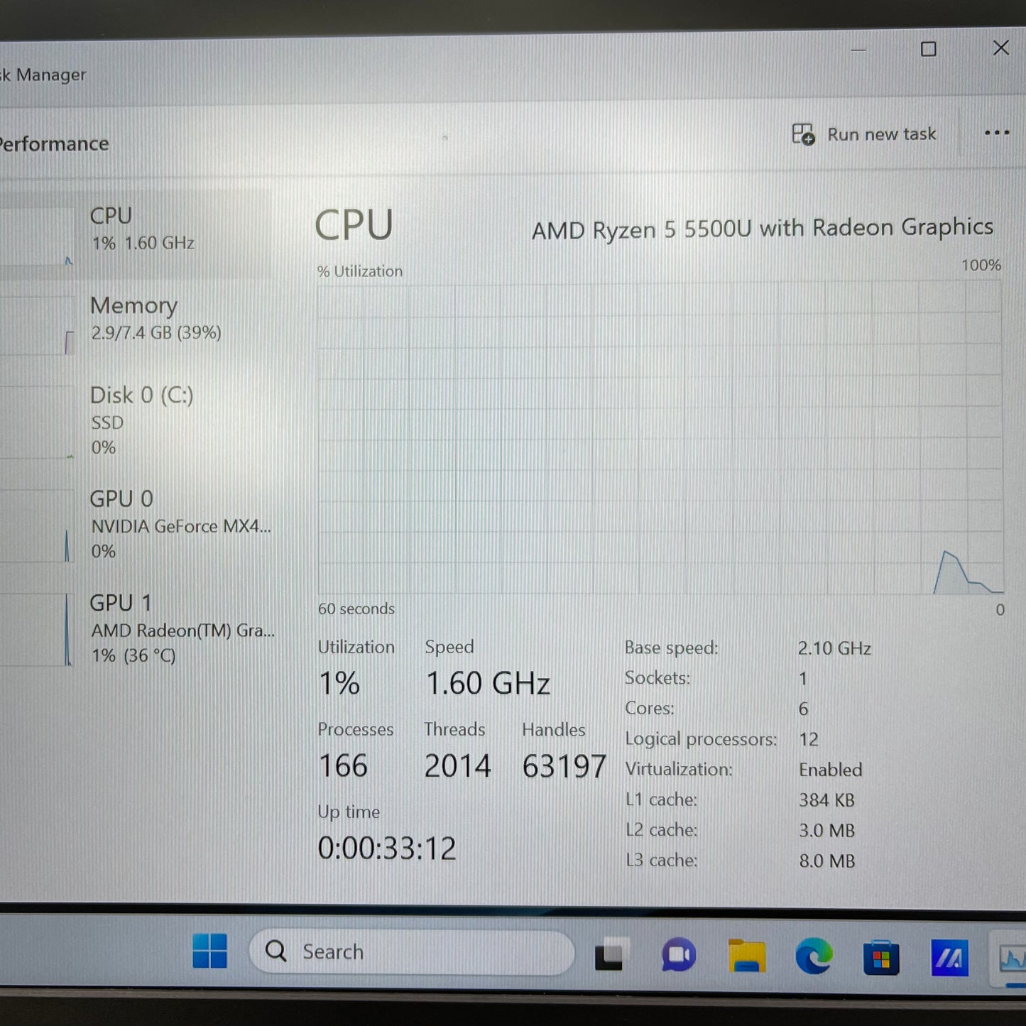 Asus Zenbook 14 Q408UG 13" Ryzen 5 5500U 2.1GHz 8GB RAM 256GB SSD NVIDIA MX450