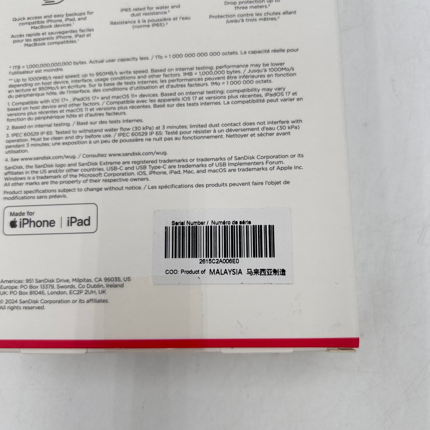 New SanDisk Portable Extreme Portable SSD 2TB USB-C to USB-C SSD SDSSDE62-2T00