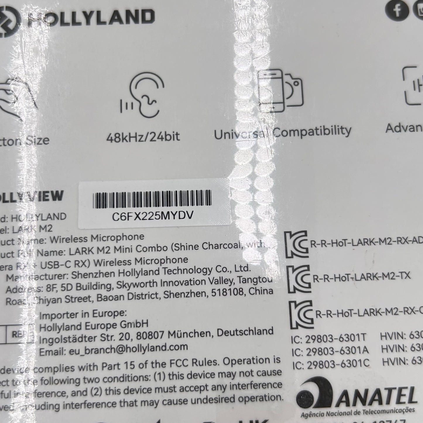 New Hollyland Lark M2 20Hz - 20kHz Wireless Microphone PSTI-SOC Mini Combo