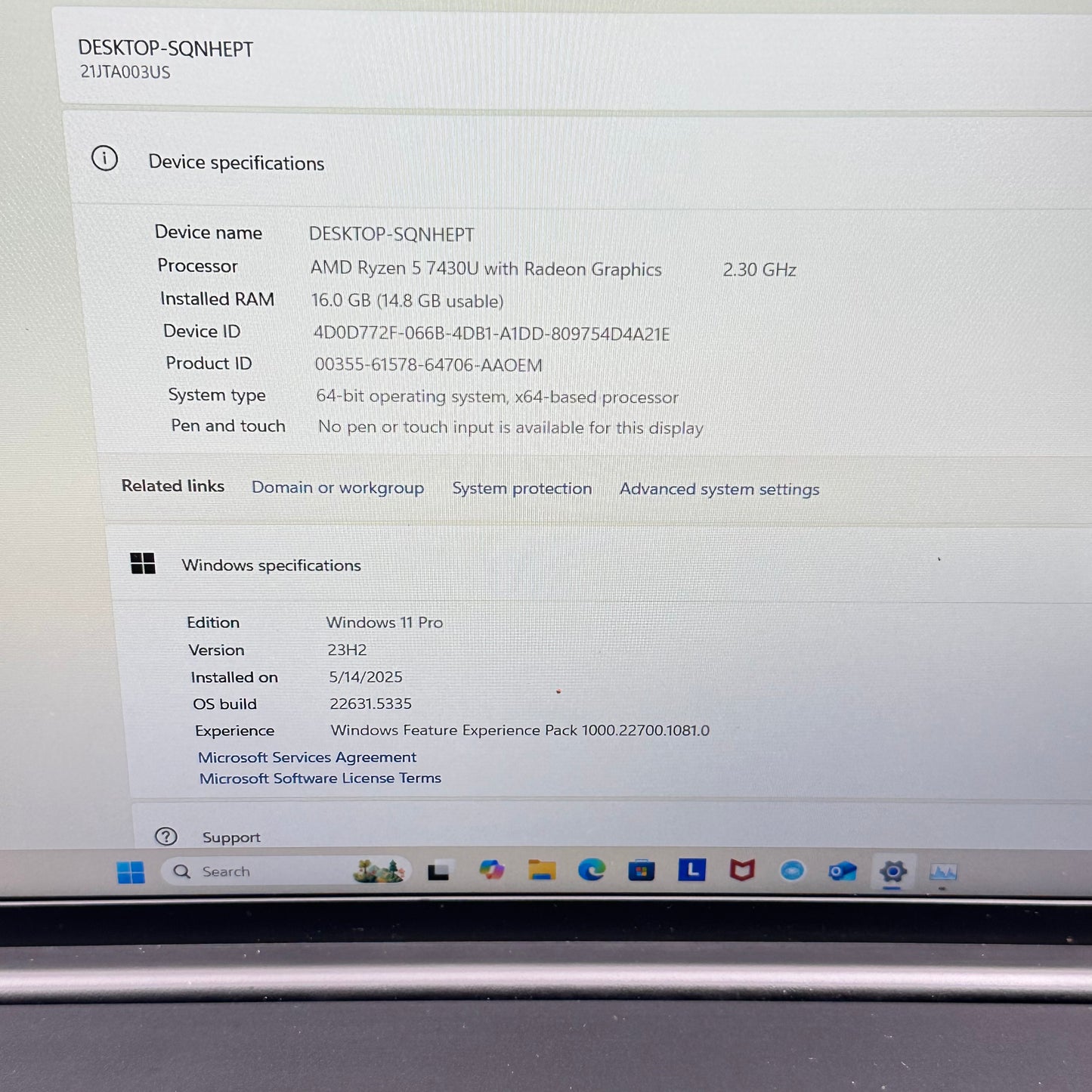Lenovo ThinkPad E16 Gen 1 21JT 16" AMD Ryzen 5 7430U 2.3GHz 16GB RAM 1TB SSD