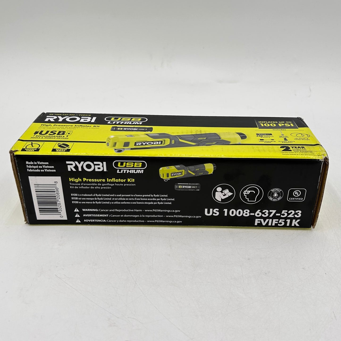 New Ryobi FVIF51K 4V High Pressure Inflator Kit