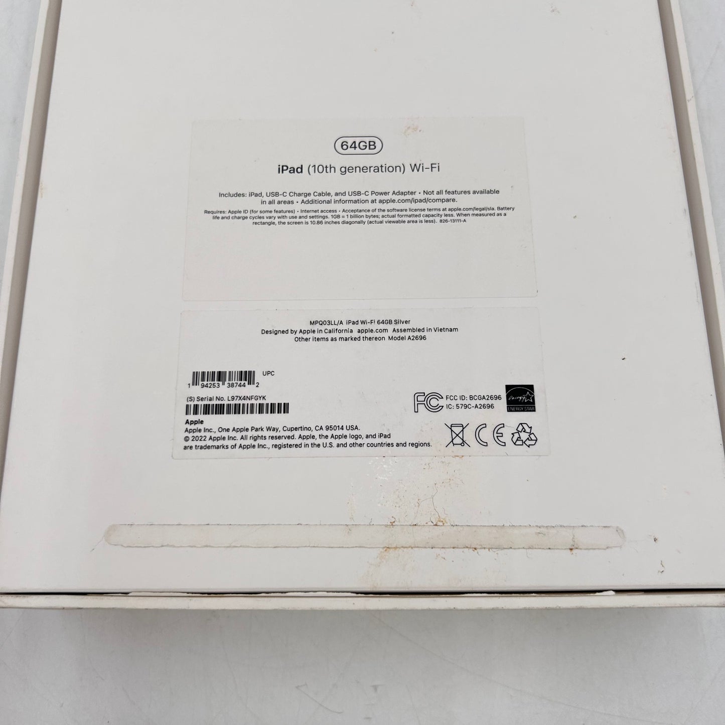 WiFi Only Apple iPad 10th Gen 64GB Silver MPQ03LL/A