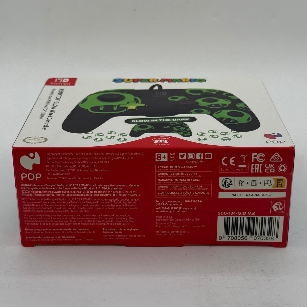 New PDP Rematch Glow Wired Glow In The Dark Controller Black